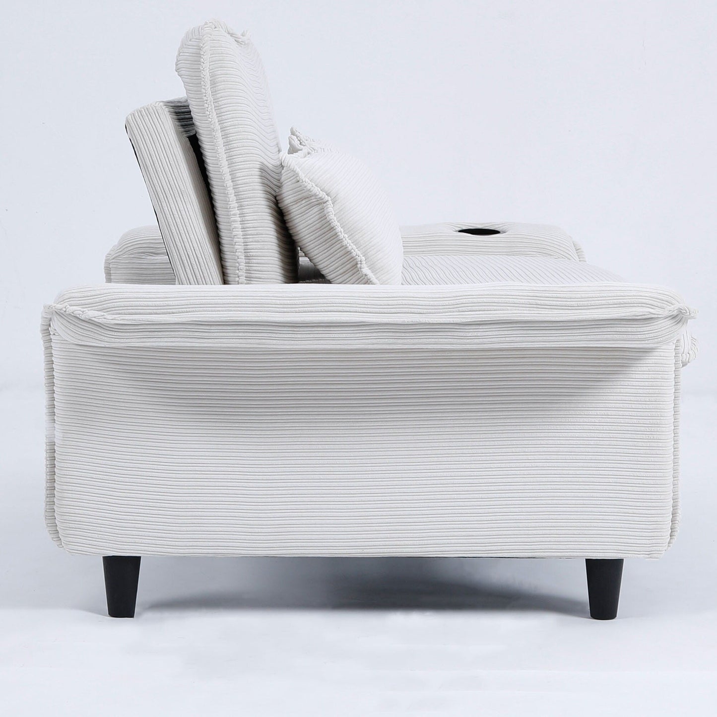 Canapé-lit multifonctionnel en tissu rayé rose de 65,74 pouces, accoudoirs et dossiers réglables