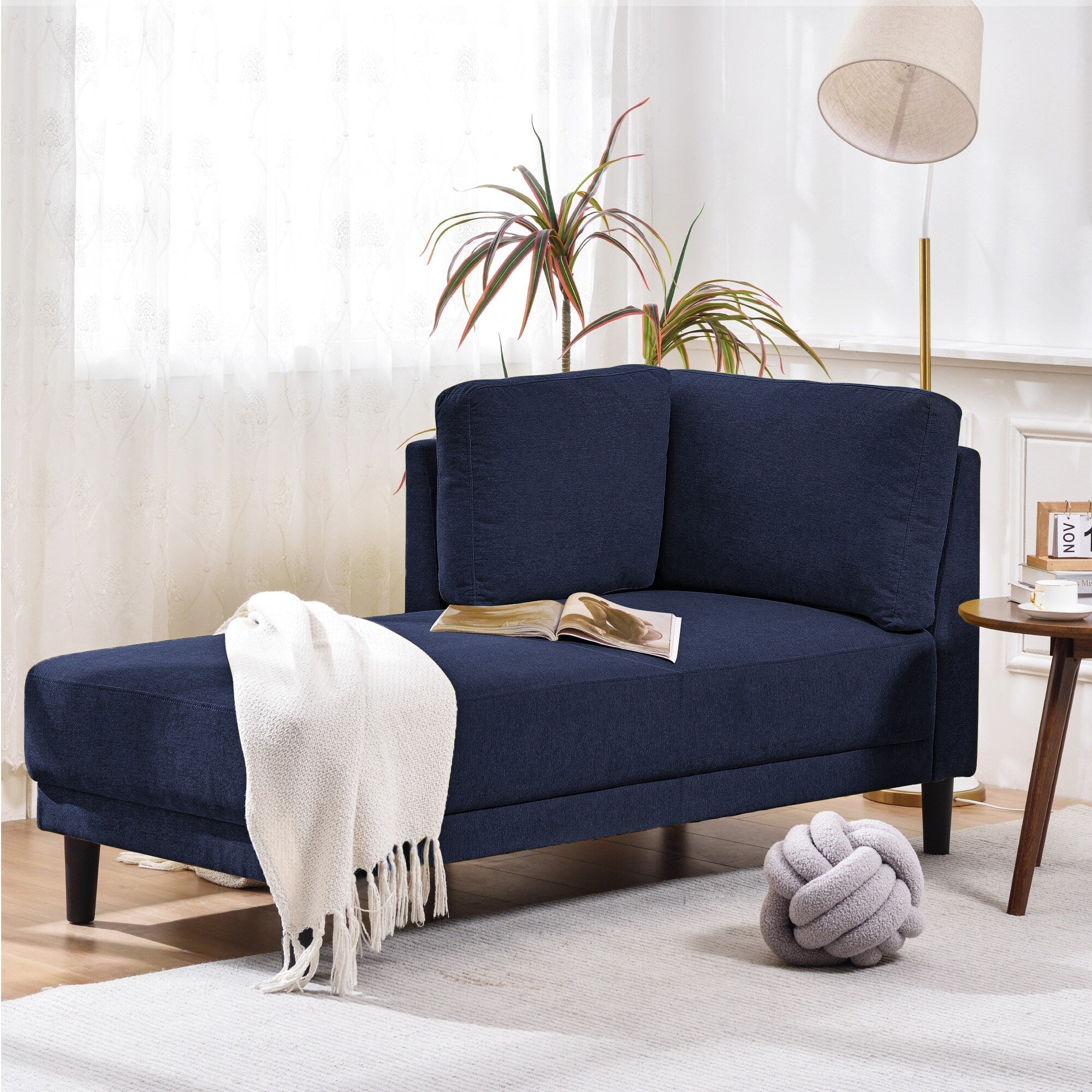 Chaise longue d'angle moderne en lin avec coussins amovibles, canapé-lit, canapé de loisirs, chaise longue rembourrée