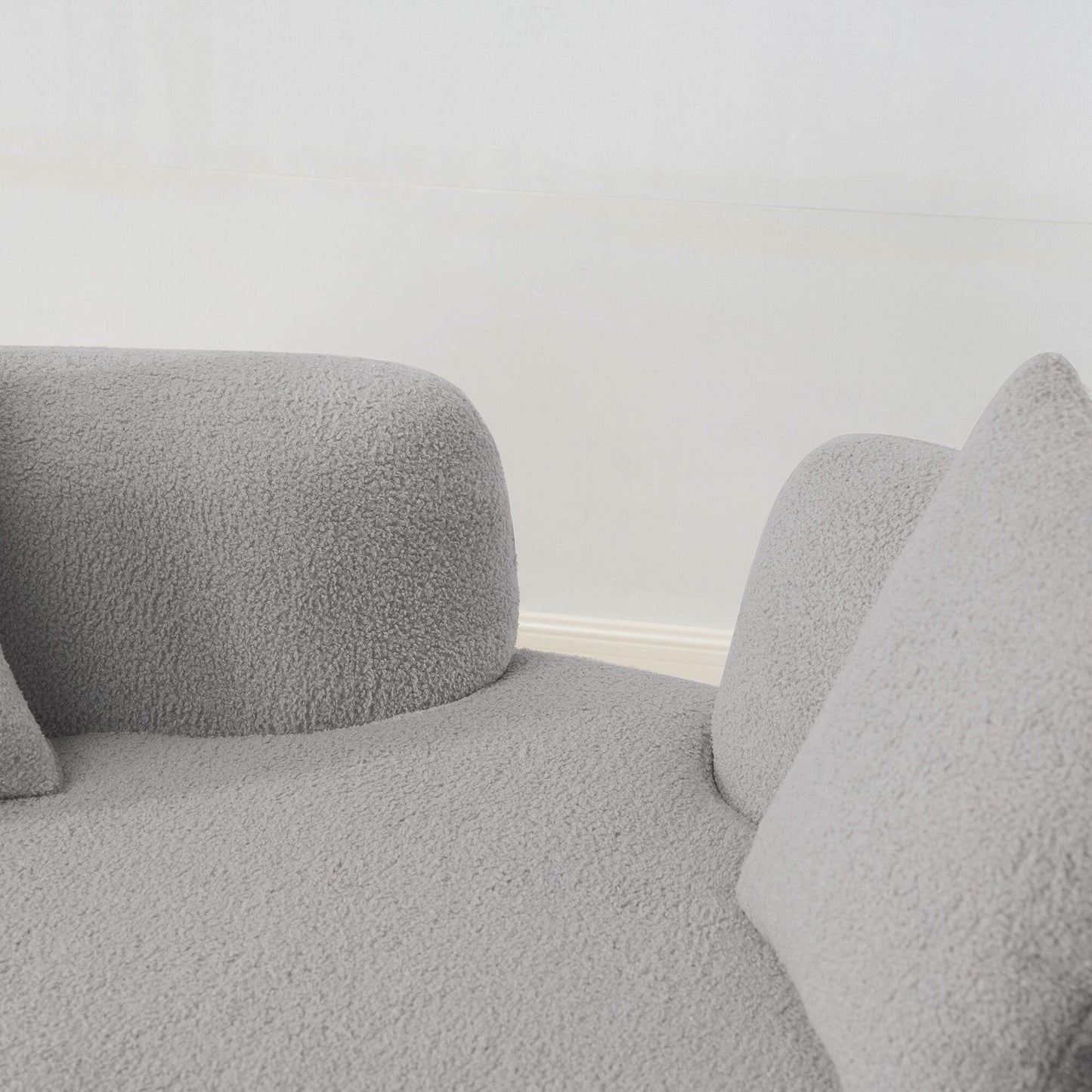 Canapé causeuse incurvé gris de 66,93 pouces, entièrement en éponge de compression, tissu velours Teddy, canapé compact sans assemblage