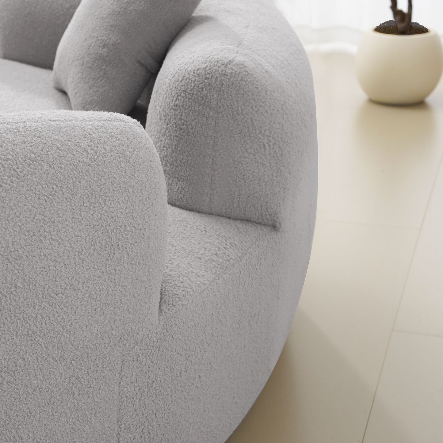 Canapé causeuse incurvé gris de 66,93 pouces, entièrement en éponge de compression, tissu velours Teddy, canapé compact sans assemblage