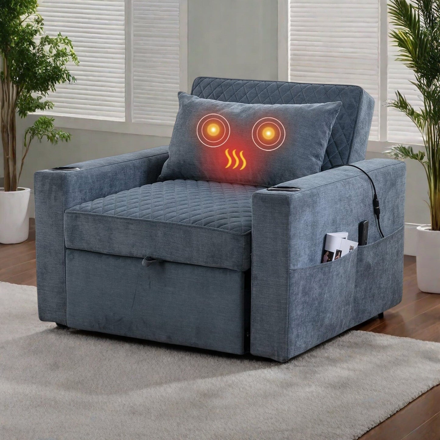 Canapé-lit 2 places en métal 66,93 $, avec coussin chauffant et massant, rangement dissimulé et porte-gobelets