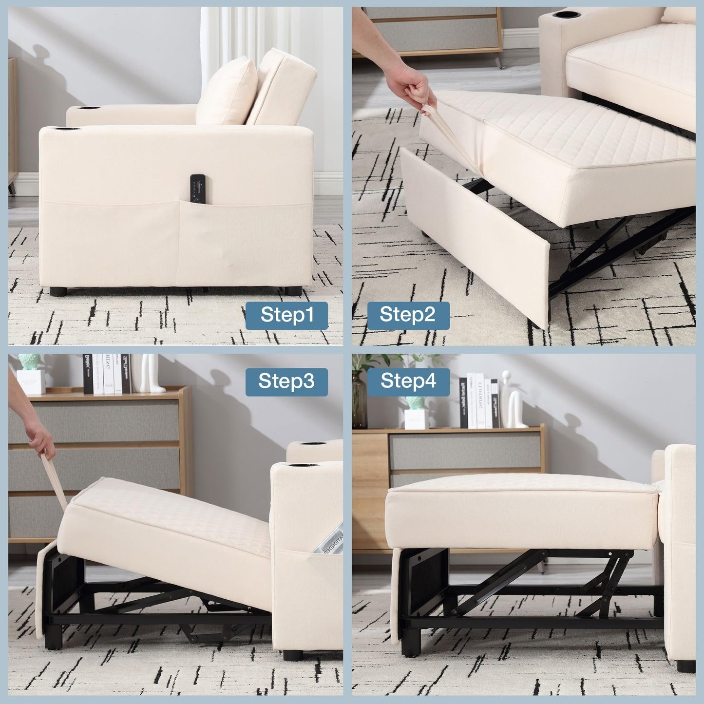 Canapé-lit 2 places en métal 66,93 $, avec coussin chauffant et massant, rangement dissimulé et porte-gobelets