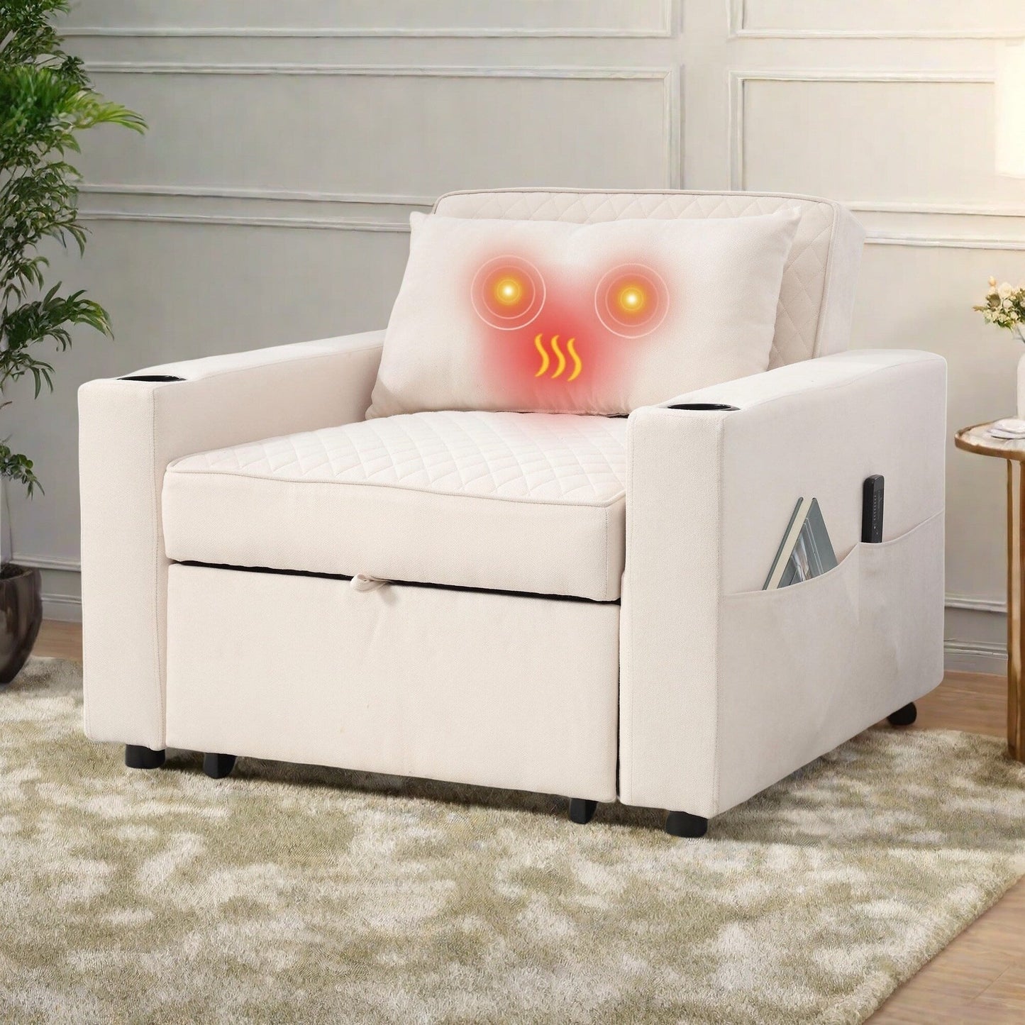 Canapé-lit 2 places en métal 66,93 $, avec coussin chauffant et massant, rangement dissimulé et porte-gobelets
