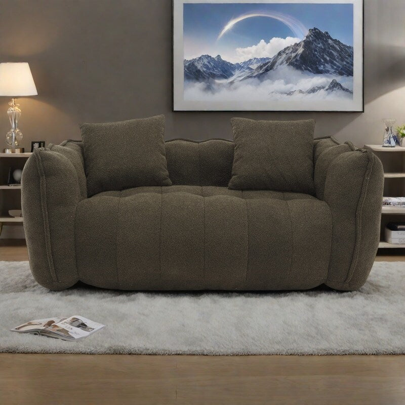 Pouf carré en chenille de 66 pouces avec noyau en mousse haute résilience, accoudoirs et poignée