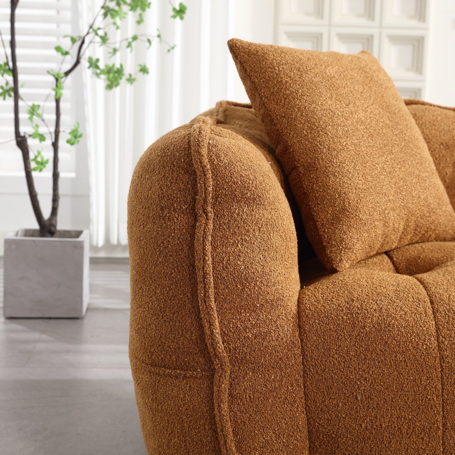Pouf carré en chenille de 66 pouces avec noyau en mousse haute résilience, accoudoirs et poignée