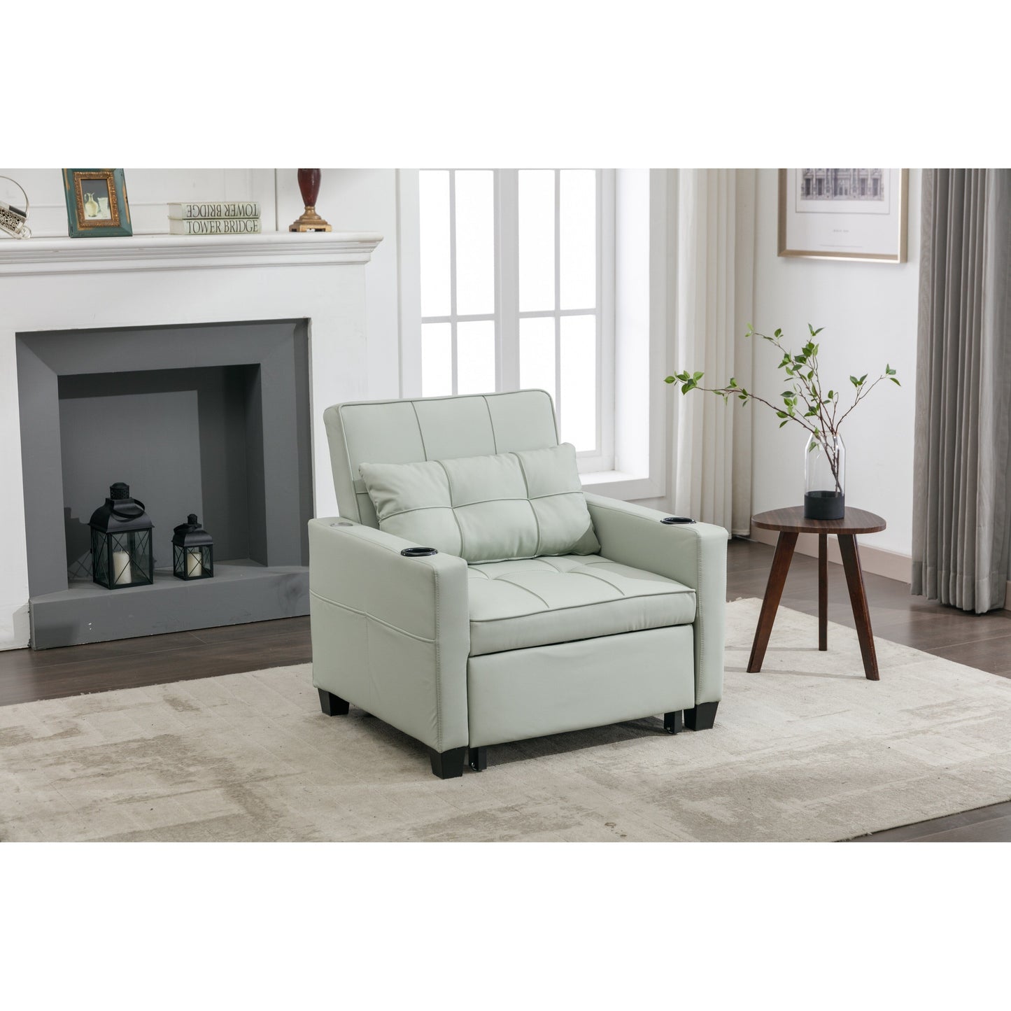 Canapé convertible 3 en 1 en similicuir 68.12 avec ports USB et tissu résistant à l'usure pour le salon