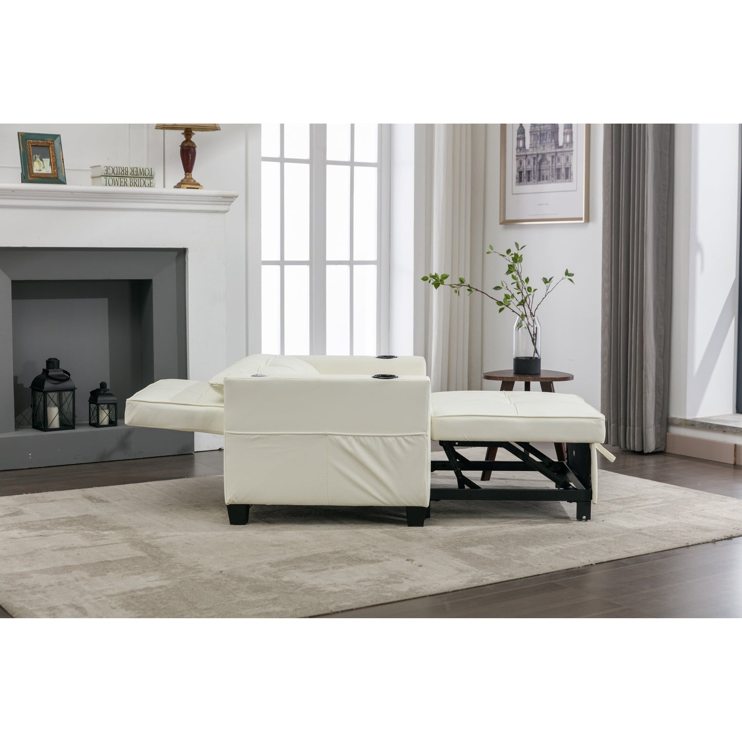 Canapé convertible 3 en 1 en similicuir 68.12 avec ports USB et tissu résistant à l'usure pour le salon