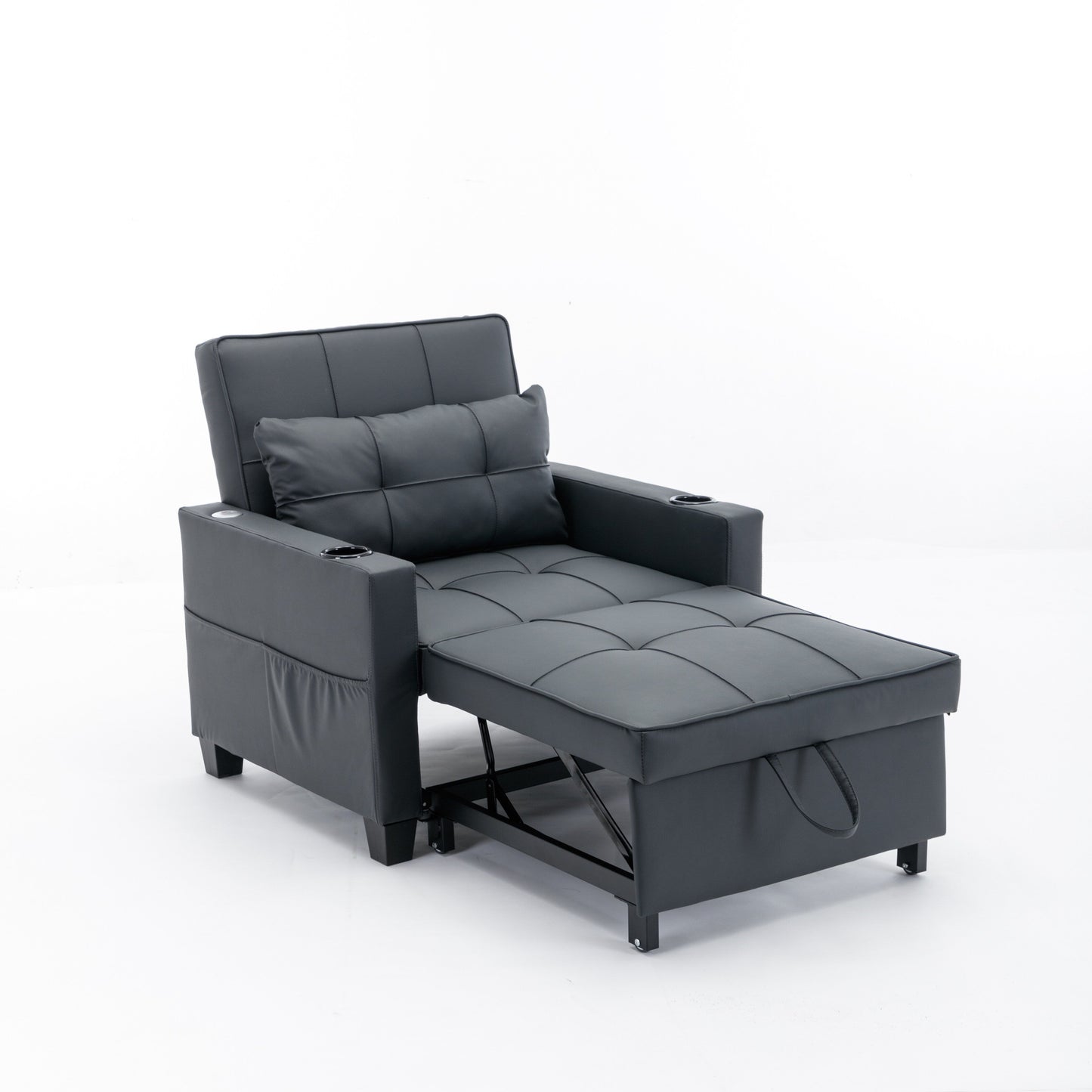Canapé convertible 3 en 1 en similicuir 68.12 avec ports USB et tissu résistant à l'usure pour le salon