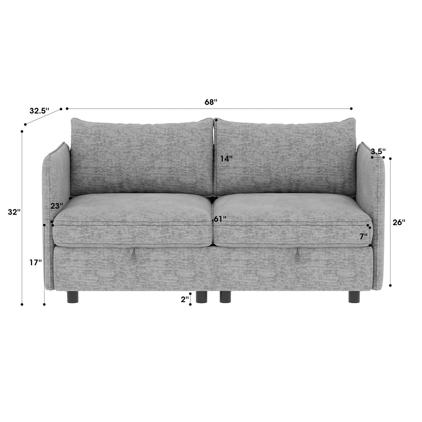 Causeuse en chenille de style milieu du siècle avec rangement dissimulé et capacité de 250 lb