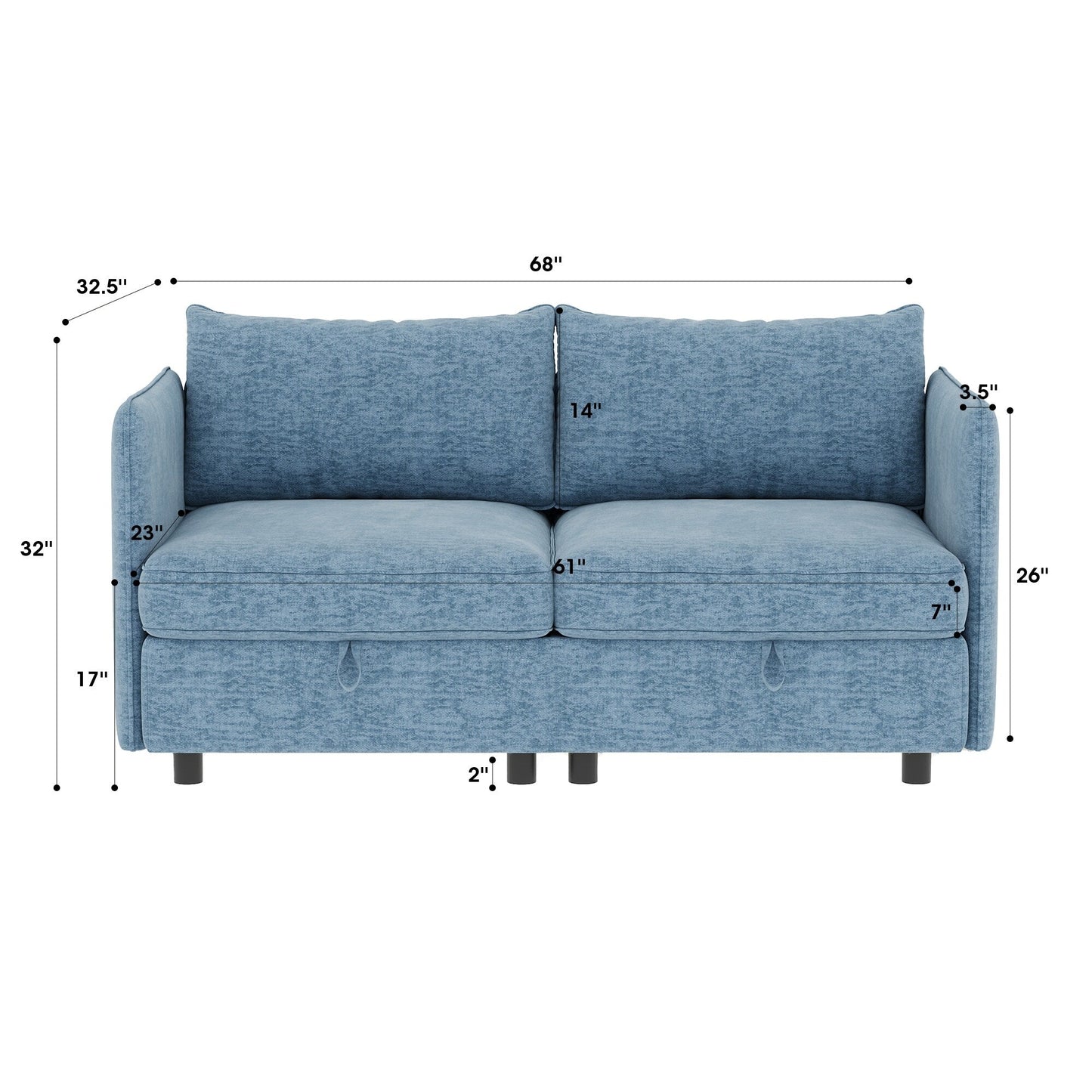 Causeuse en chenille de style milieu du siècle avec rangement dissimulé et capacité de 250 lb