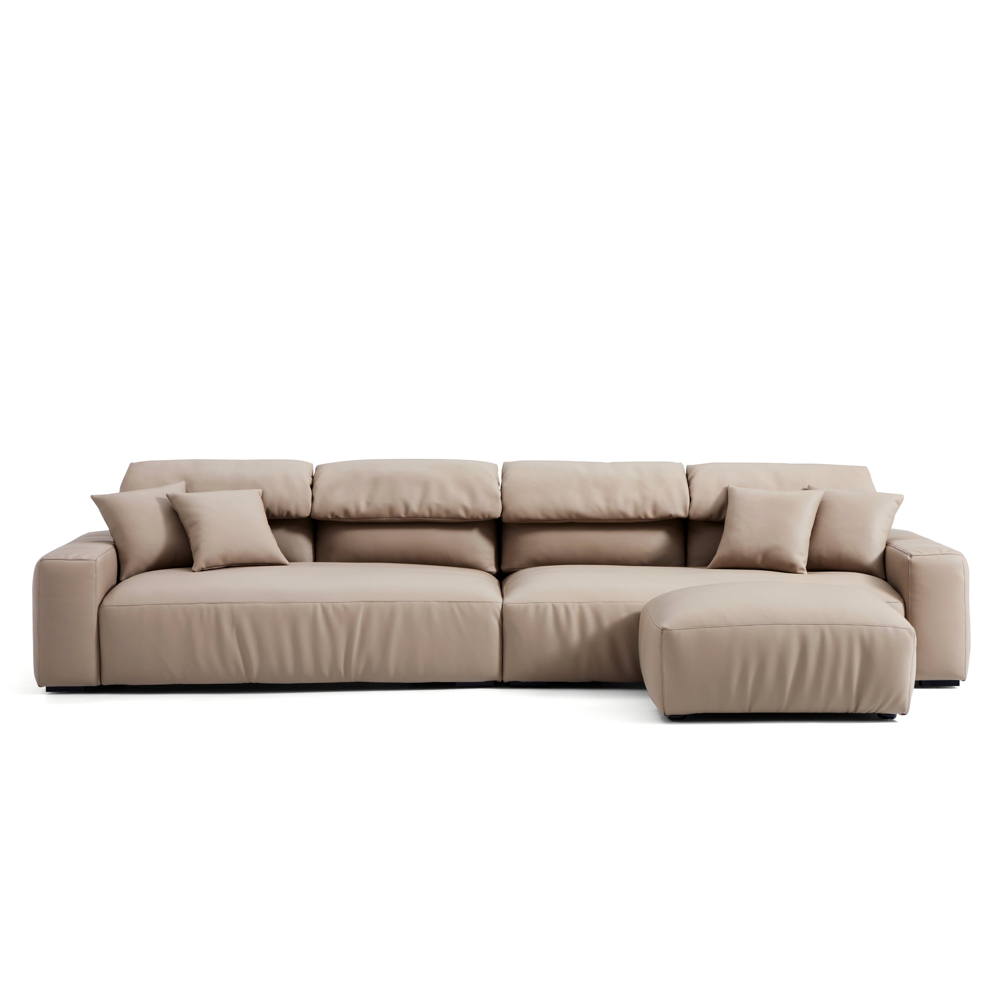 Chestnut Khaki Leather Sofa and Ottoman