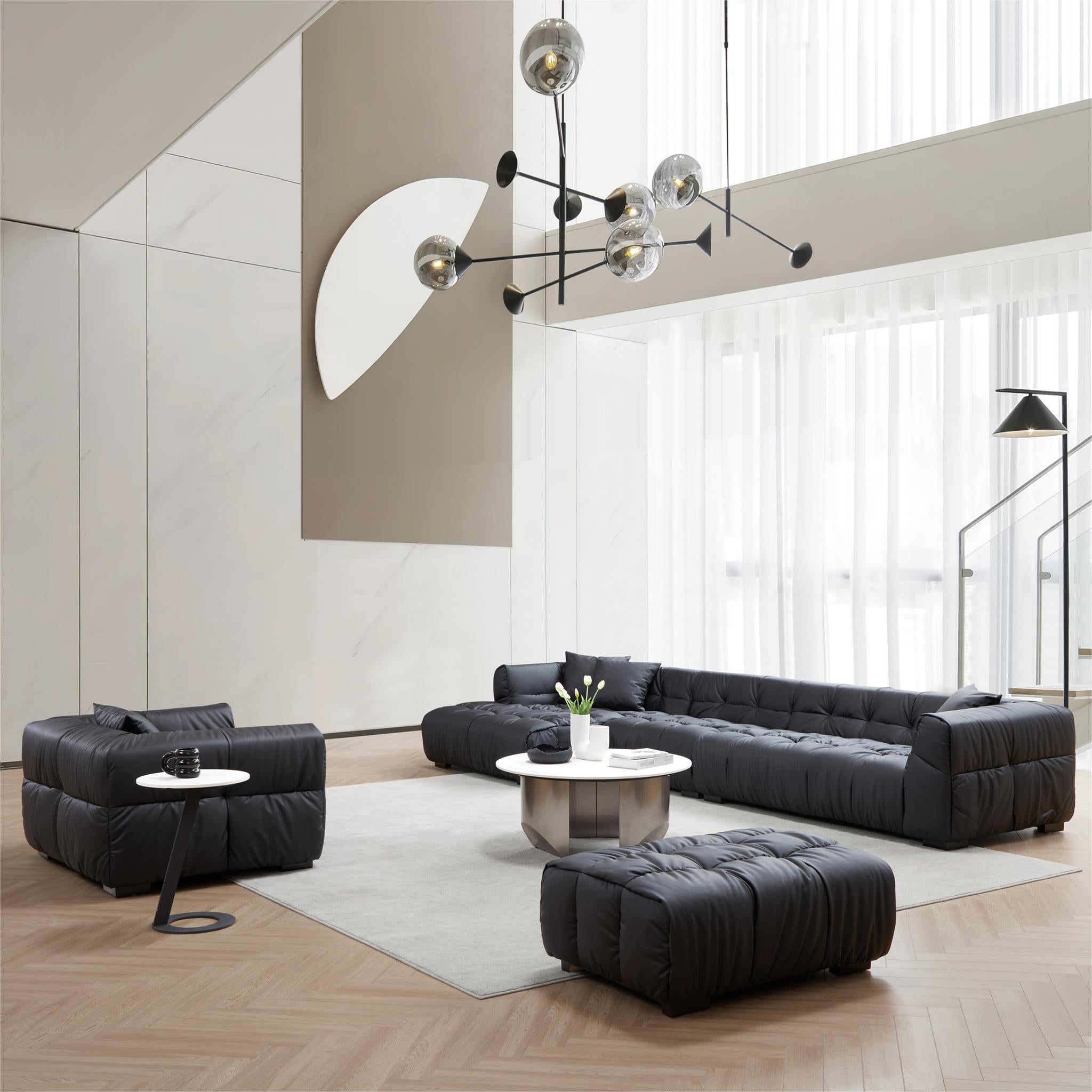 Boba Black Leathaire Sectional Set