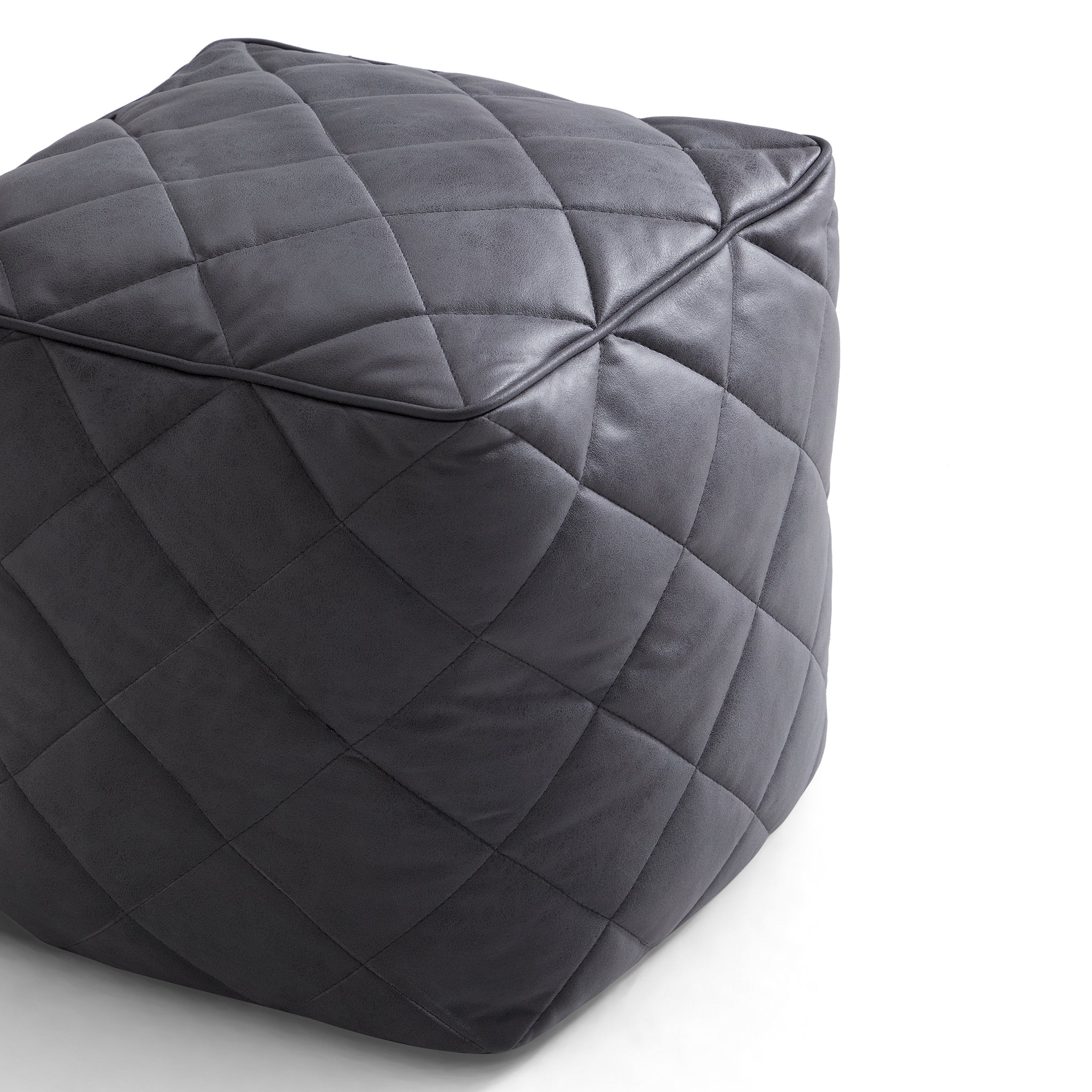 Waffle Dark Gray Leathaire Square Pouf
