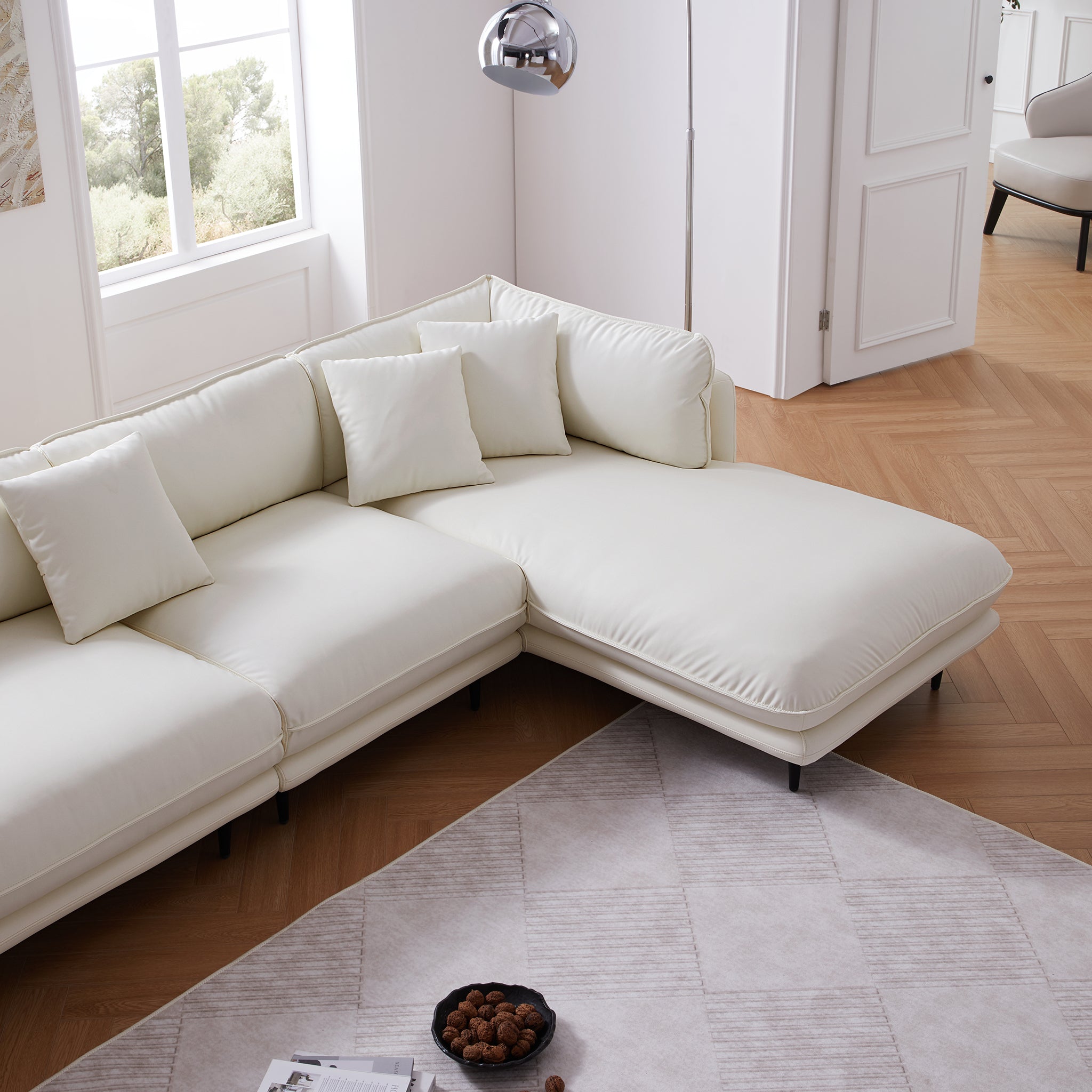Vanilla White Leather Sectional