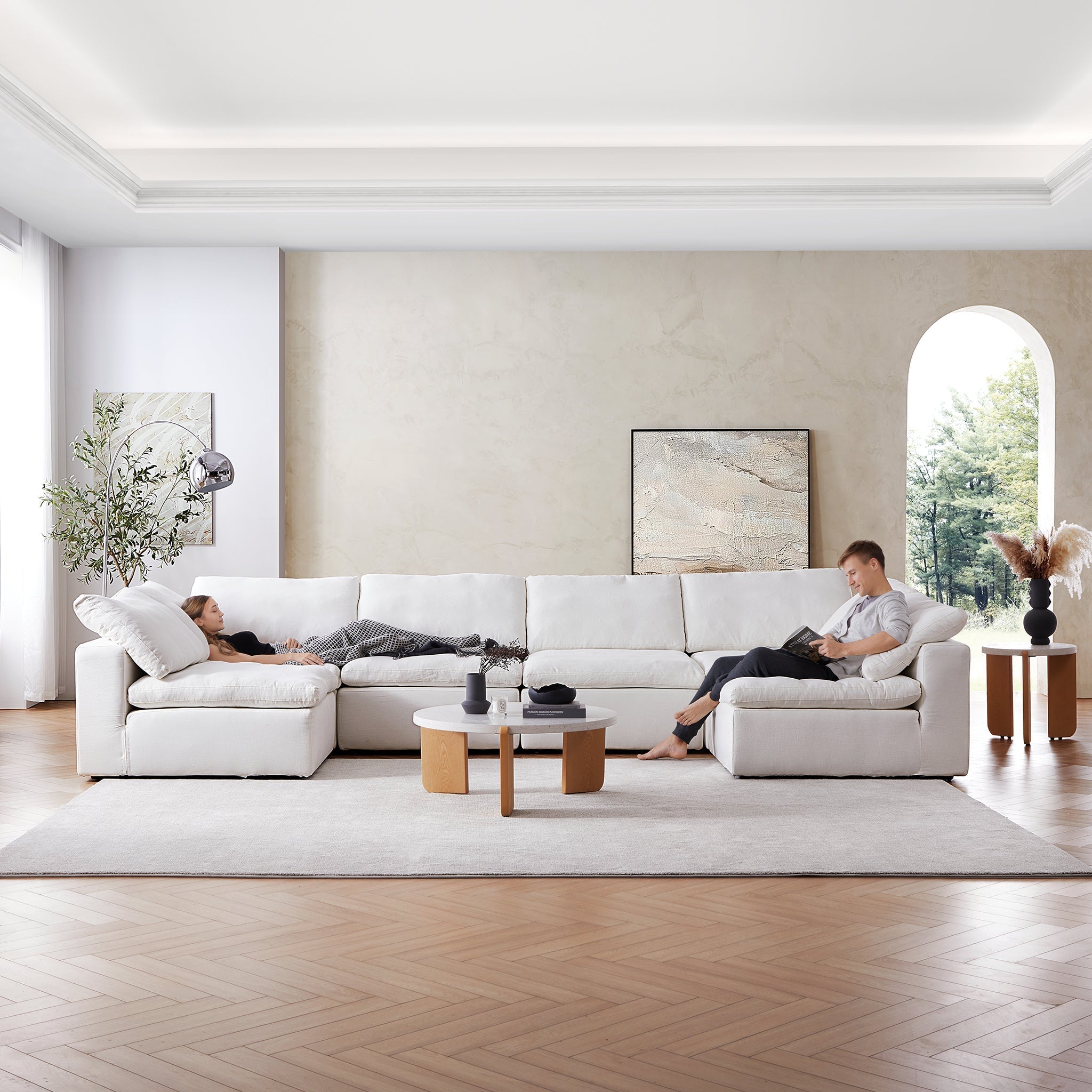Tender Wabi-Sabi U-Shaped Beige Sectional with Open Ends