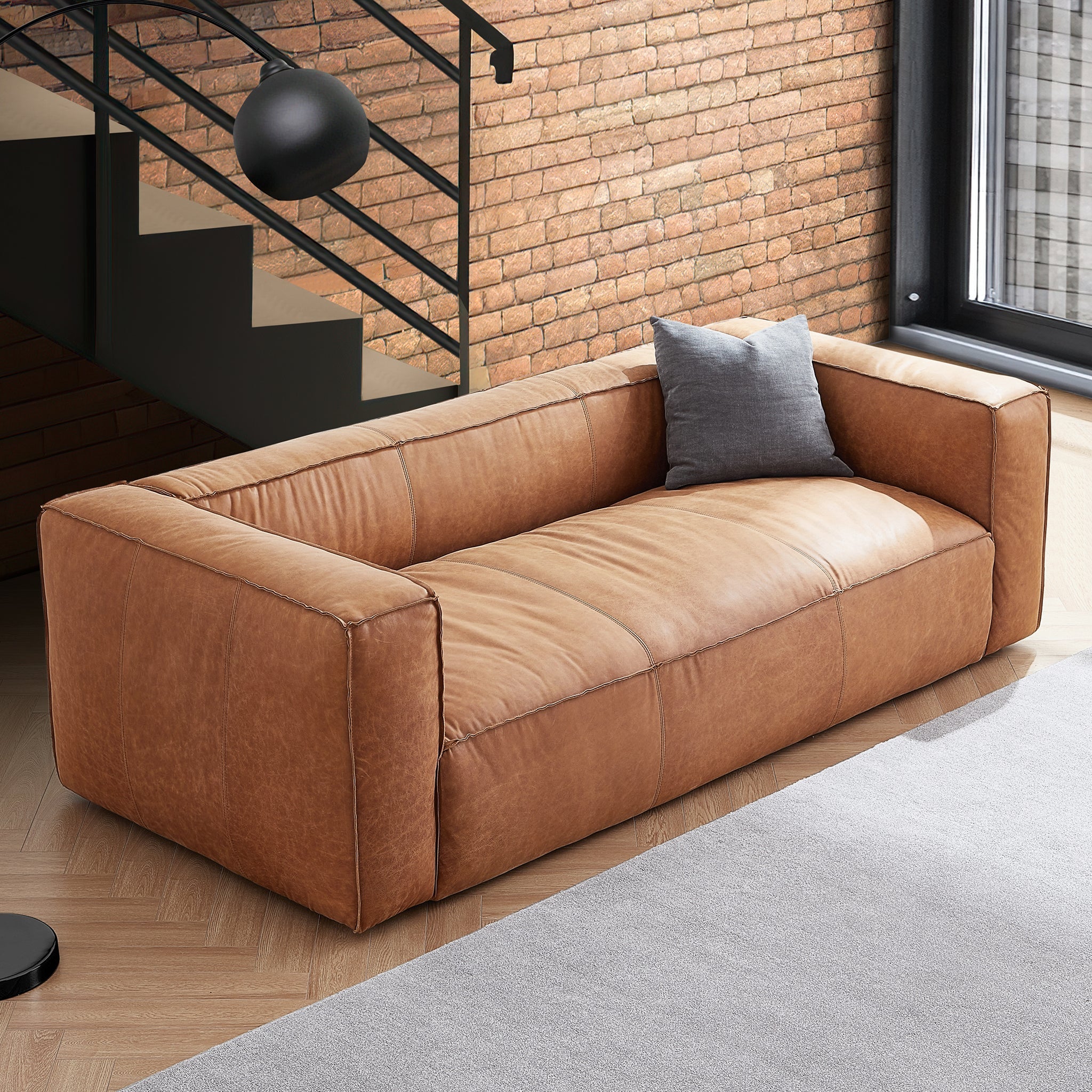 Brancaster Black Genuine Leather Tuxedo Sofa