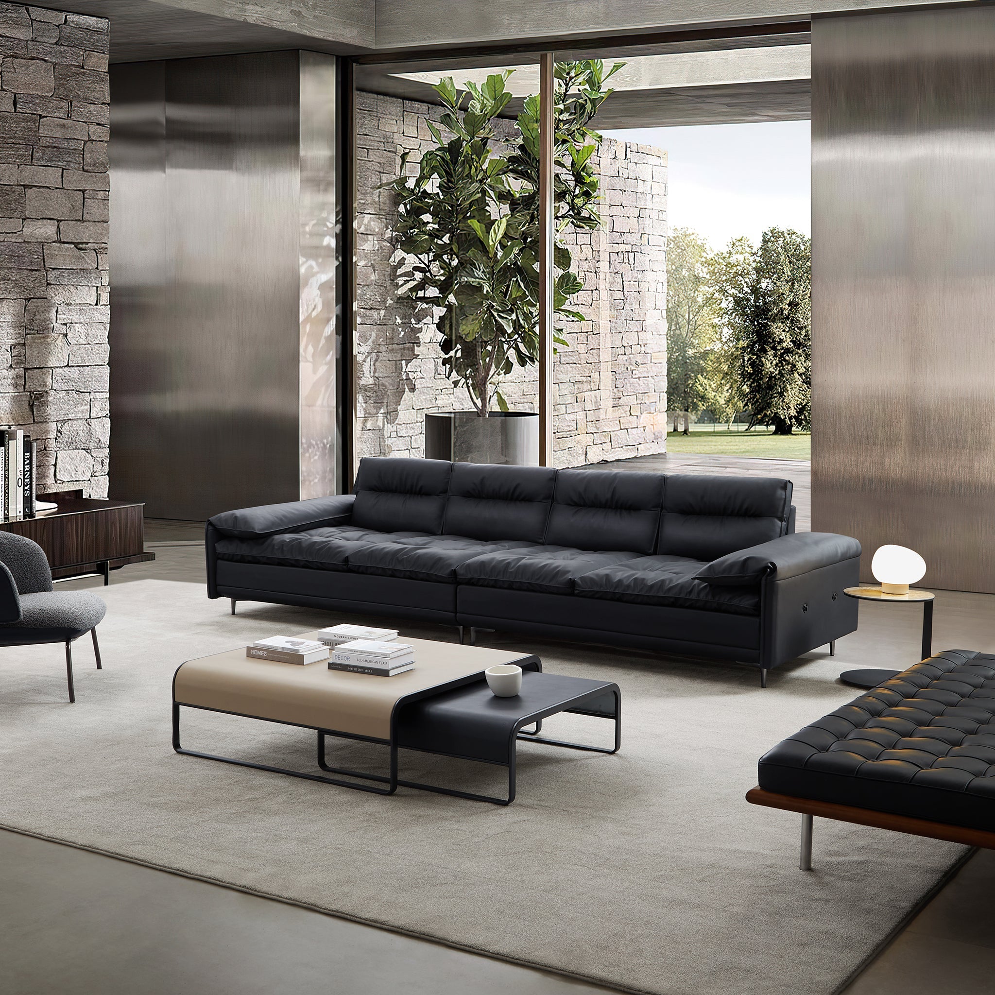 Lewis Adjustable Backrest Ultra-Wide Leather Sofa