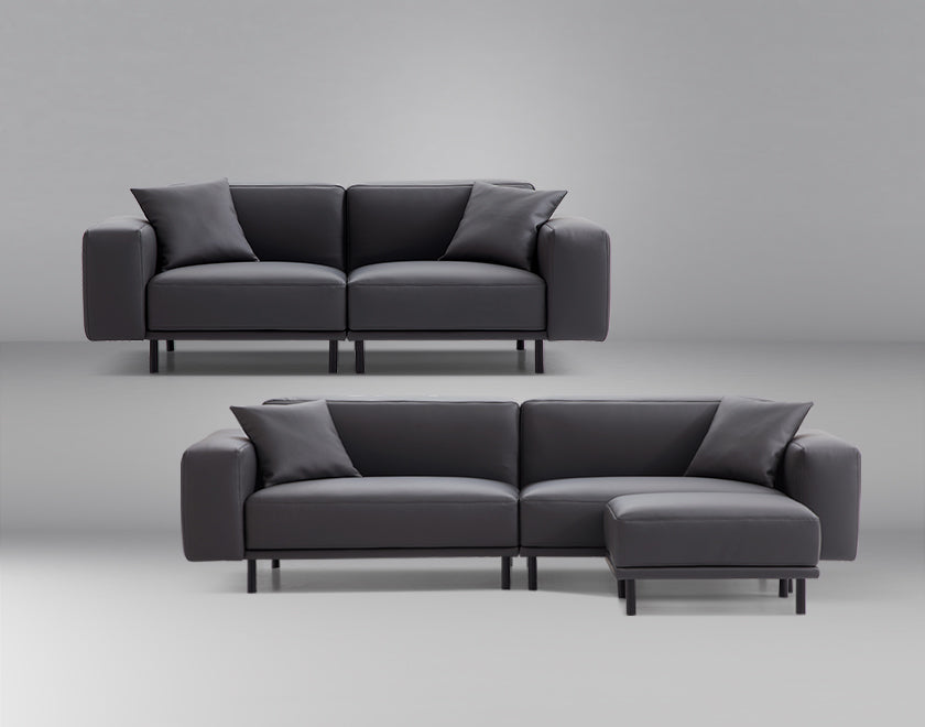 Noble Dark Gray Leather Sofa Set and Ottoman