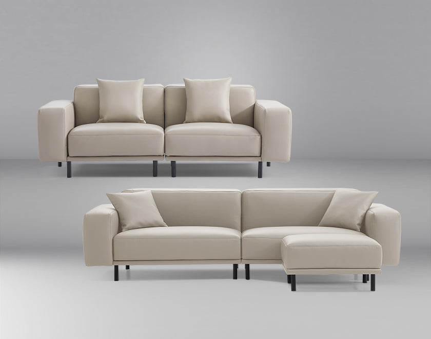 Noble Beige Leather Sofa Set and Ottoman