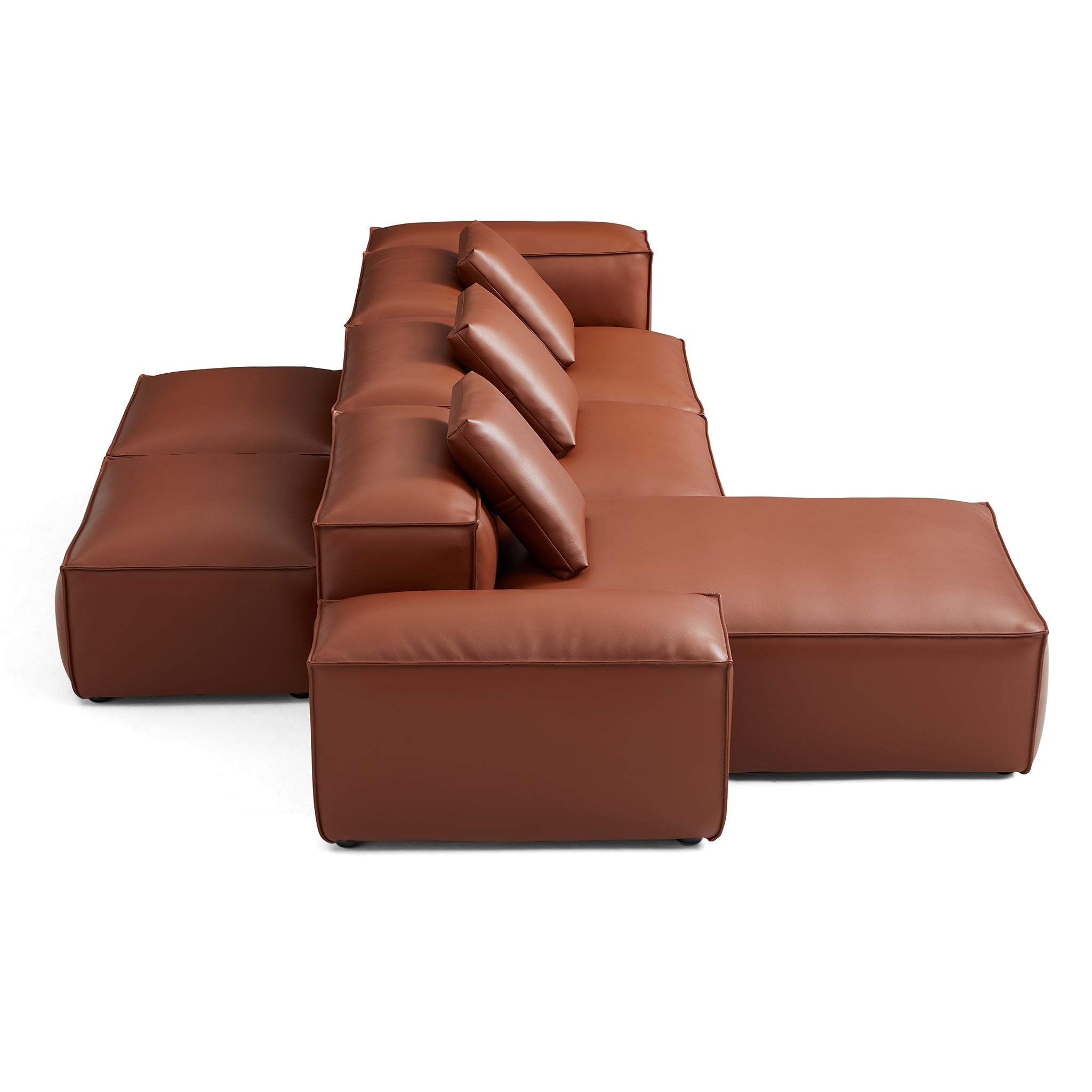 Cube Modular Beige Genuine Leather Double-Sided Sectional