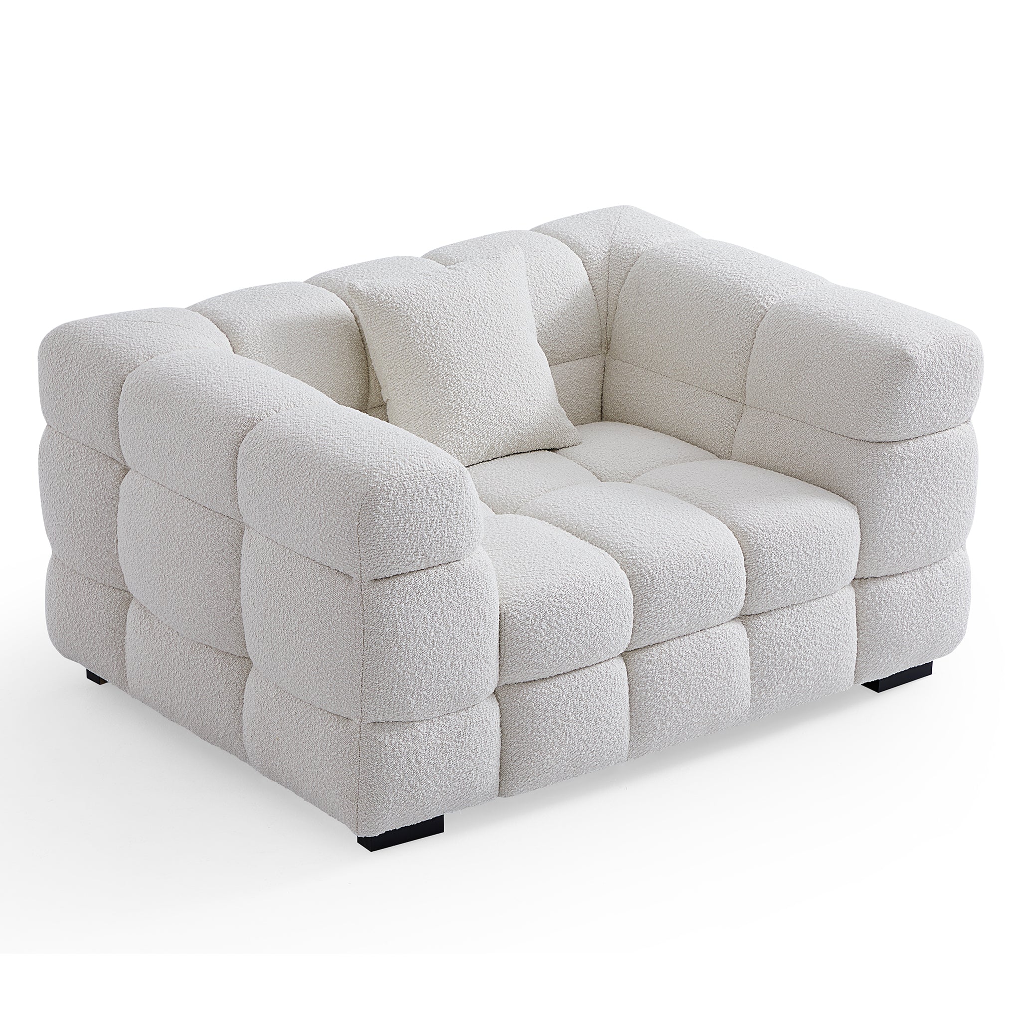 Cushy White Boucle Fabric Tufted Armchair