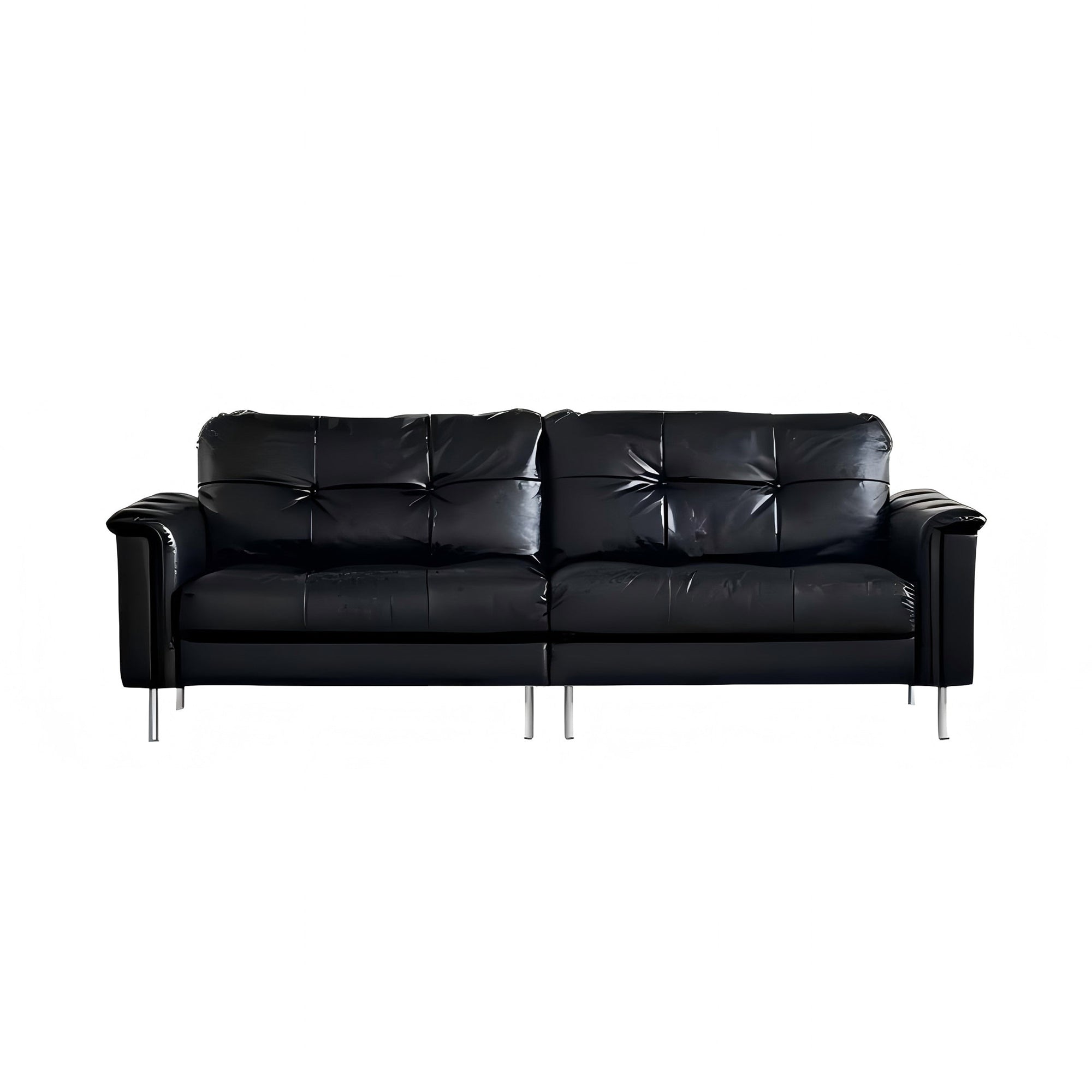 Baroque Tufted Black Leather Sofa