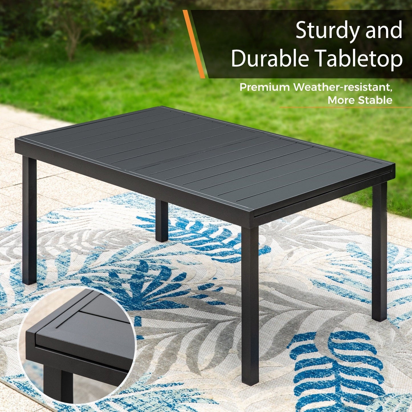 Ensemble de salle à manger de patio MAISON ARTS 7/9 pièces avec table rectangulaire extensible en métal et 6/8 chaises en textilène