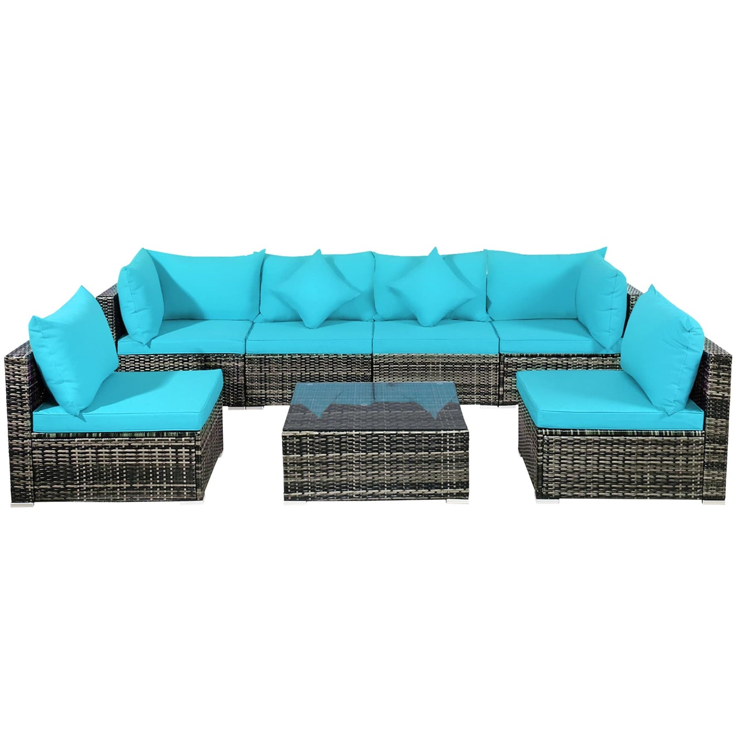 Ensemble de meubles de patio 7 pièces, canapé sectionnel en rotin avec table basse
