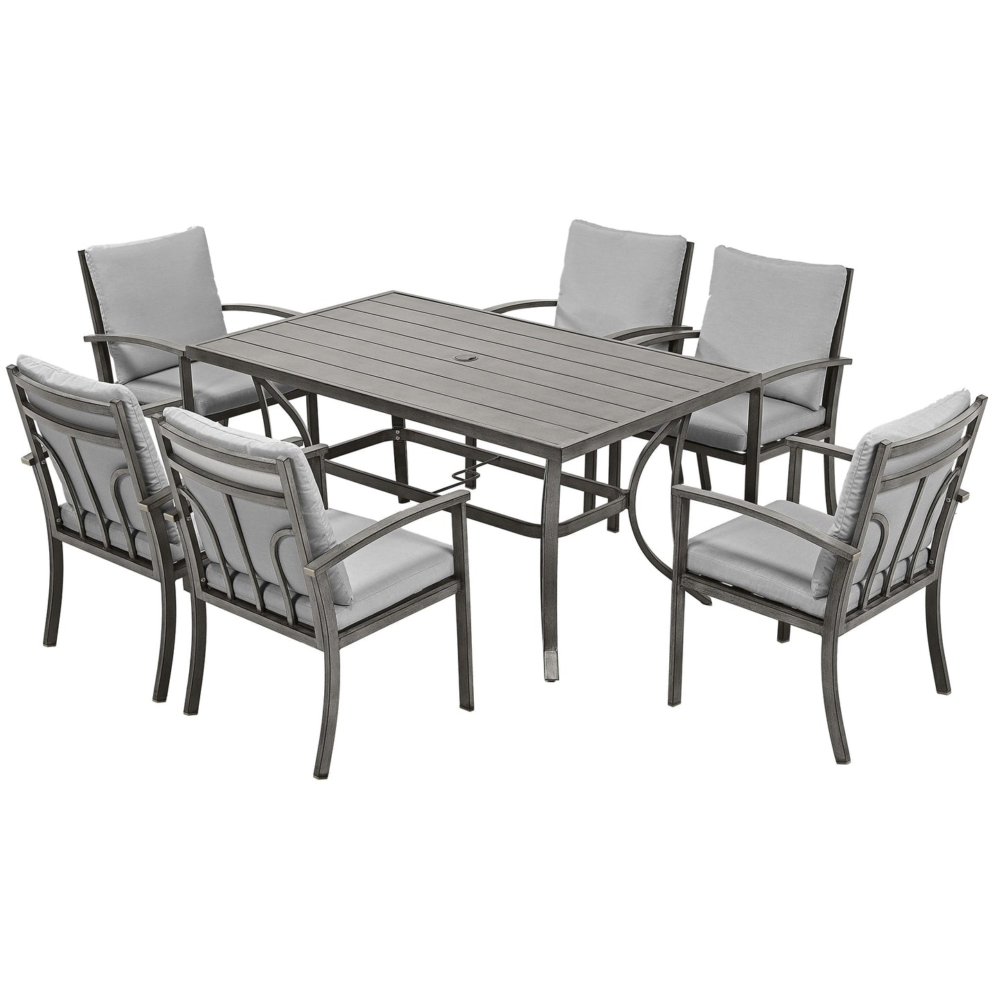 Ensemble de salle à manger de patio en aluminium 7 pièces avec table et coussins lavables gris clair