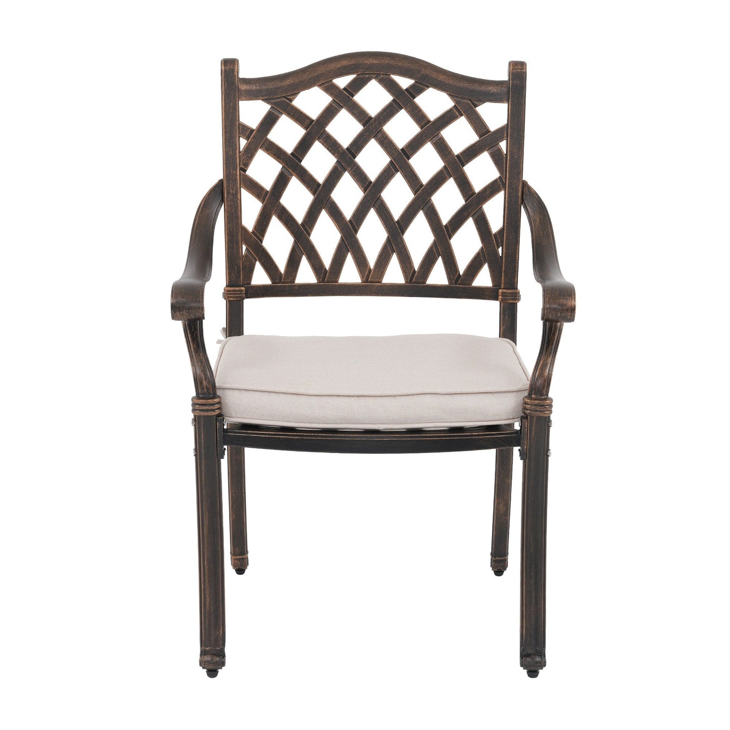Ensemble de salle à manger d'extérieur 7 pièces en fonte d'aluminium bronze antique avec coussins et trou pour parasol
