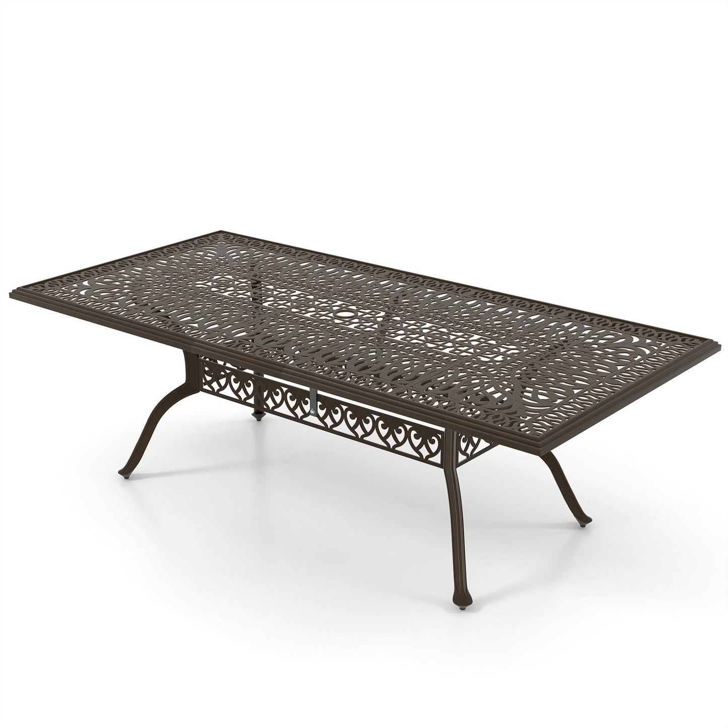 Ensemble de salle à manger d'extérieur 7 pièces en fonte d'aluminium bronze antique avec coussins et trou pour parasol