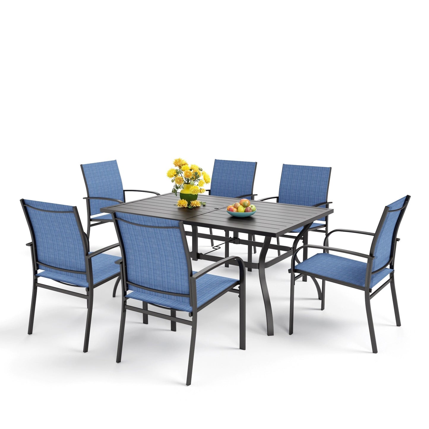 Ensemble de salle à manger de patio MAISON ARTS 7 pièces, table rectangulaire en métal et 6 chaises de salle à manger en textilène