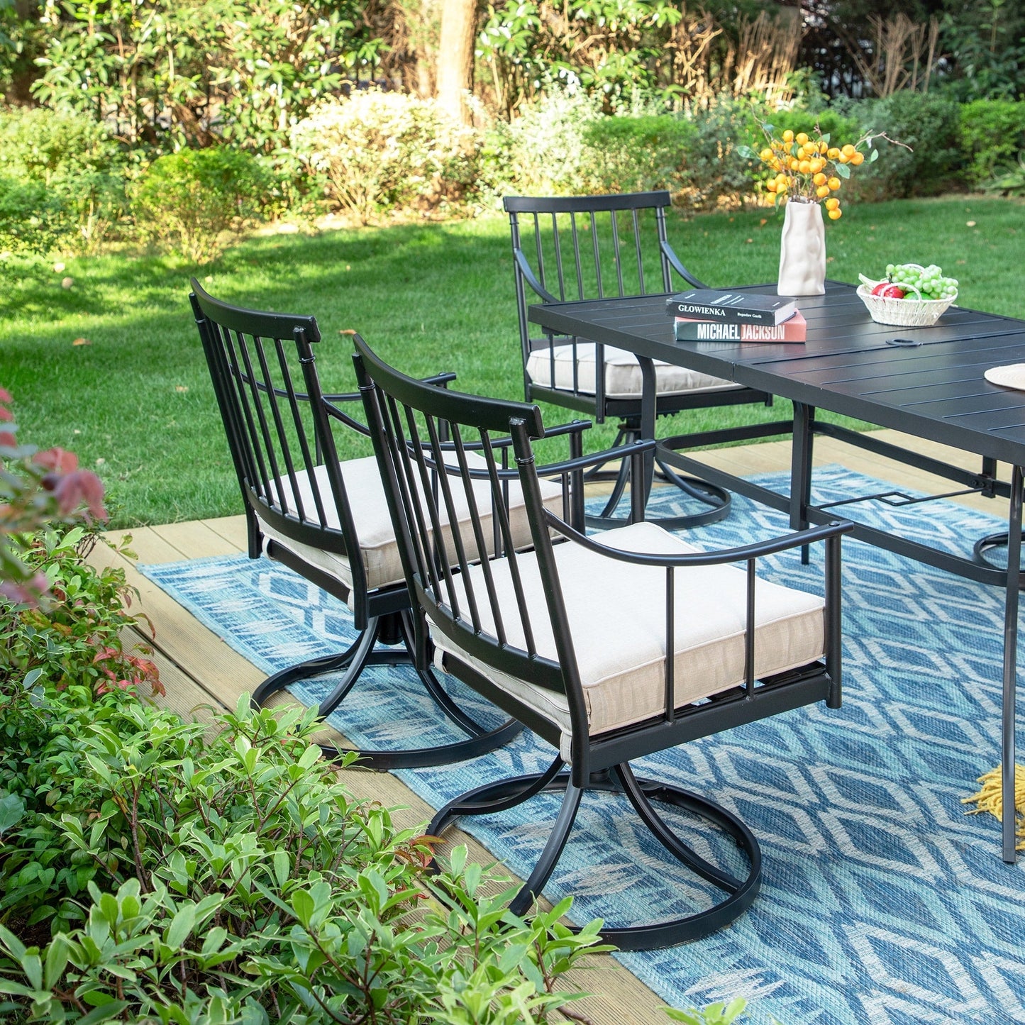Ensemble de salle à manger de patio 7 pièces MAISON ARTS avec table à panneaux en acier et 6 chaises de salle à manger