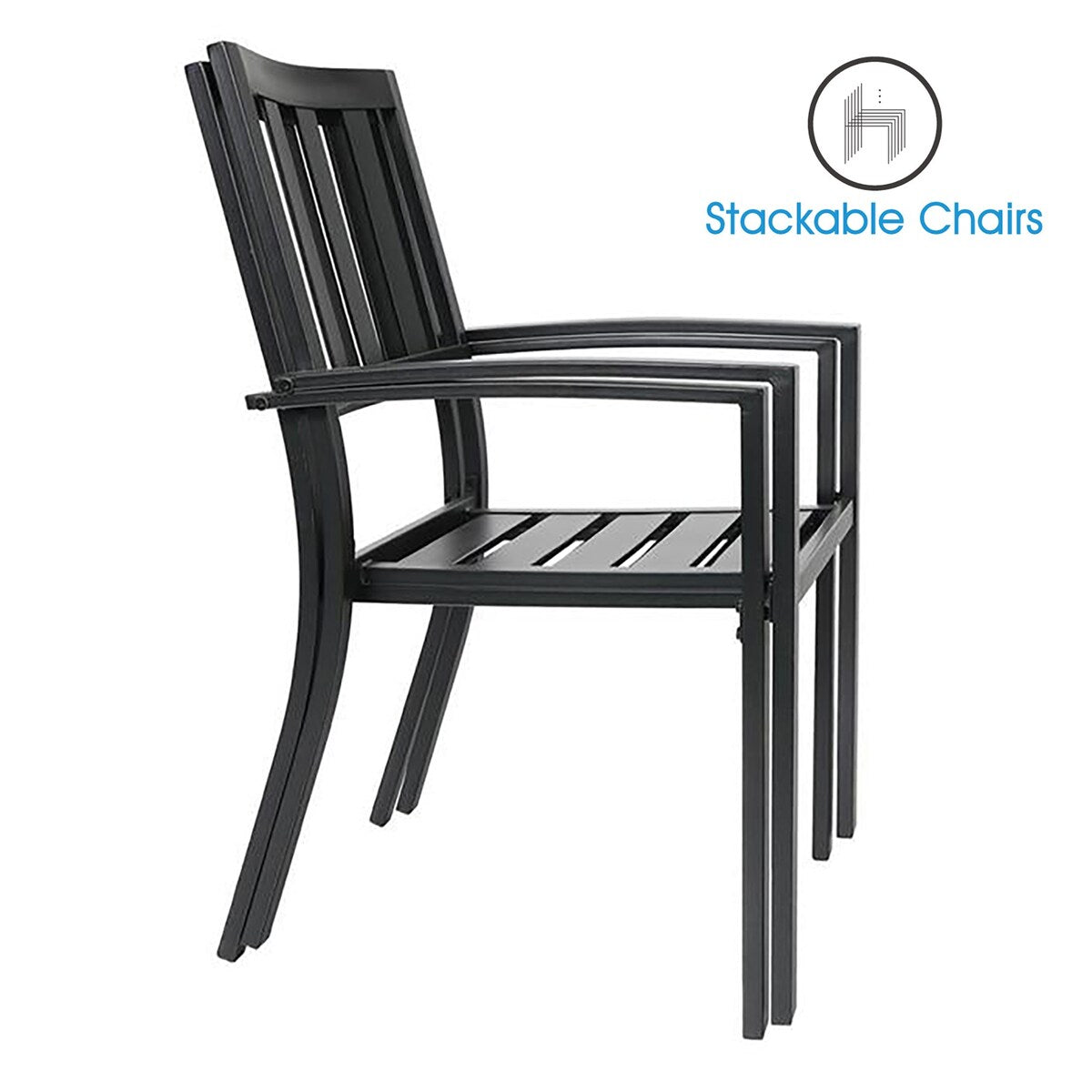Ensemble de salle à manger d'extérieur 7 pièces MAISON ARTS pour 6 personnes, grande table ronde avec trou pour parasol et chaises empilables en métal
