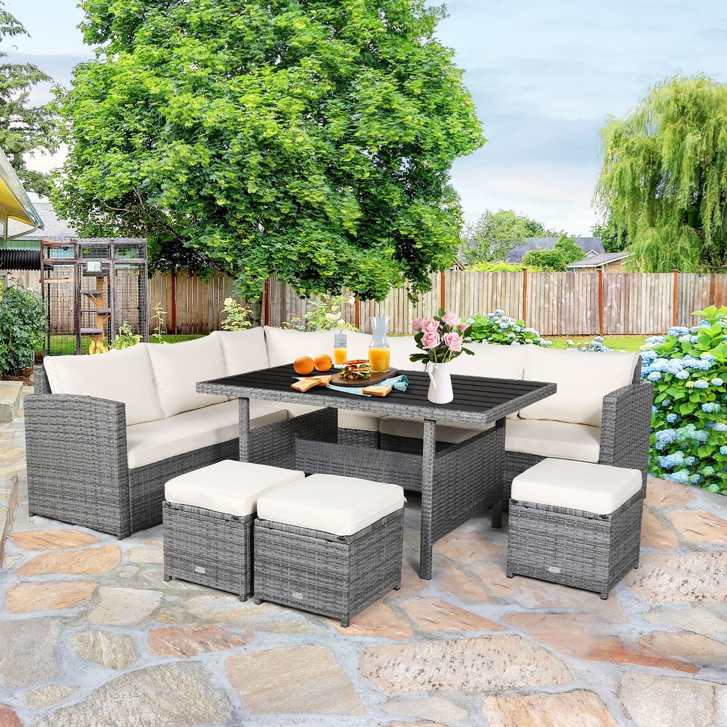 Ensemble de meubles de patio en rotin d'extérieur 7 pièces