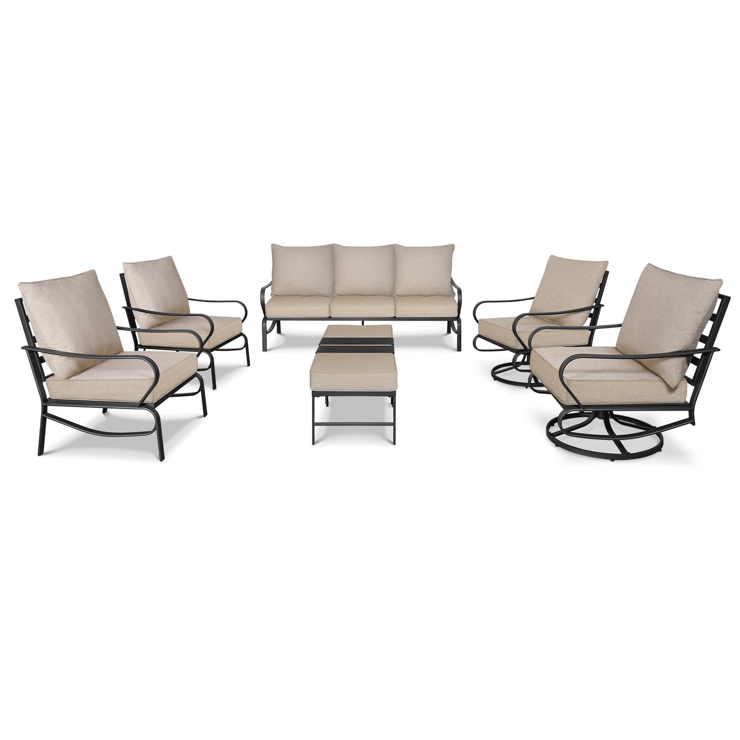 Ensemble de conversation extérieur 7 places pour patio, canapé d'extérieur avec poufs