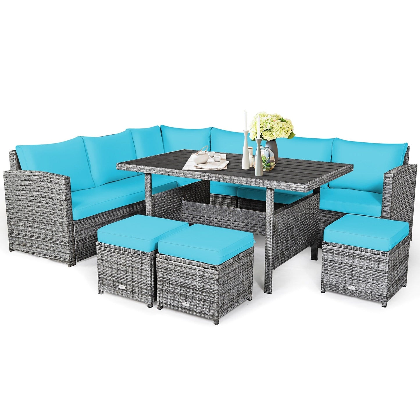 Ensemble de meubles de patio en rotin d'extérieur 7 pièces