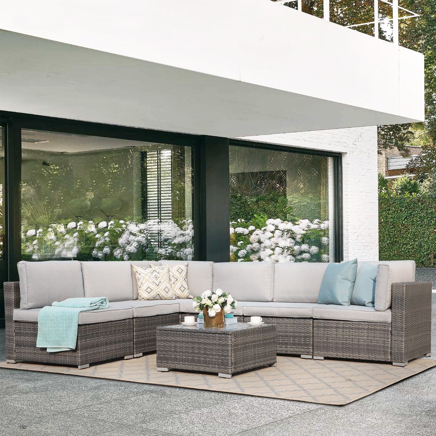 Ensemble de canapés sectionnels en osier de patio 7 pièces avec coussins