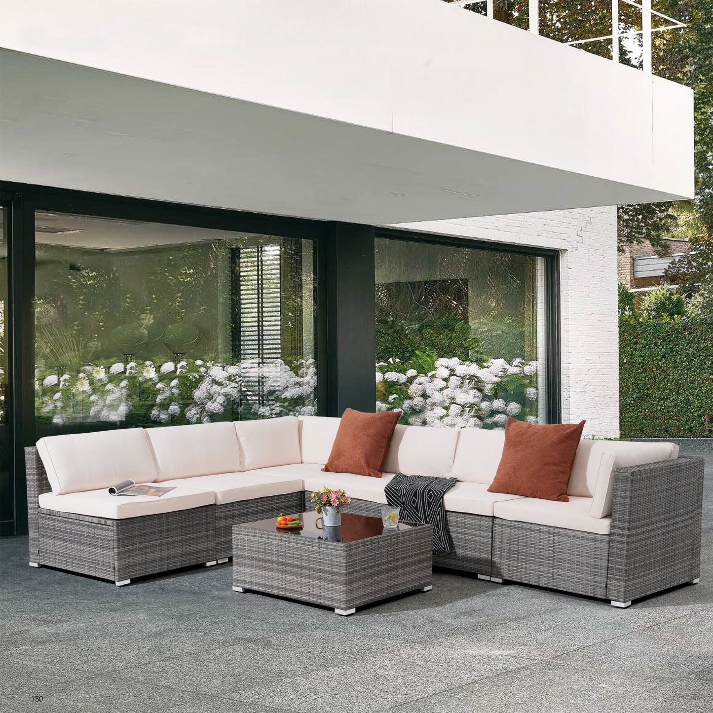 Ensemble de canapés sectionnels en osier de patio 7 pièces avec coussins