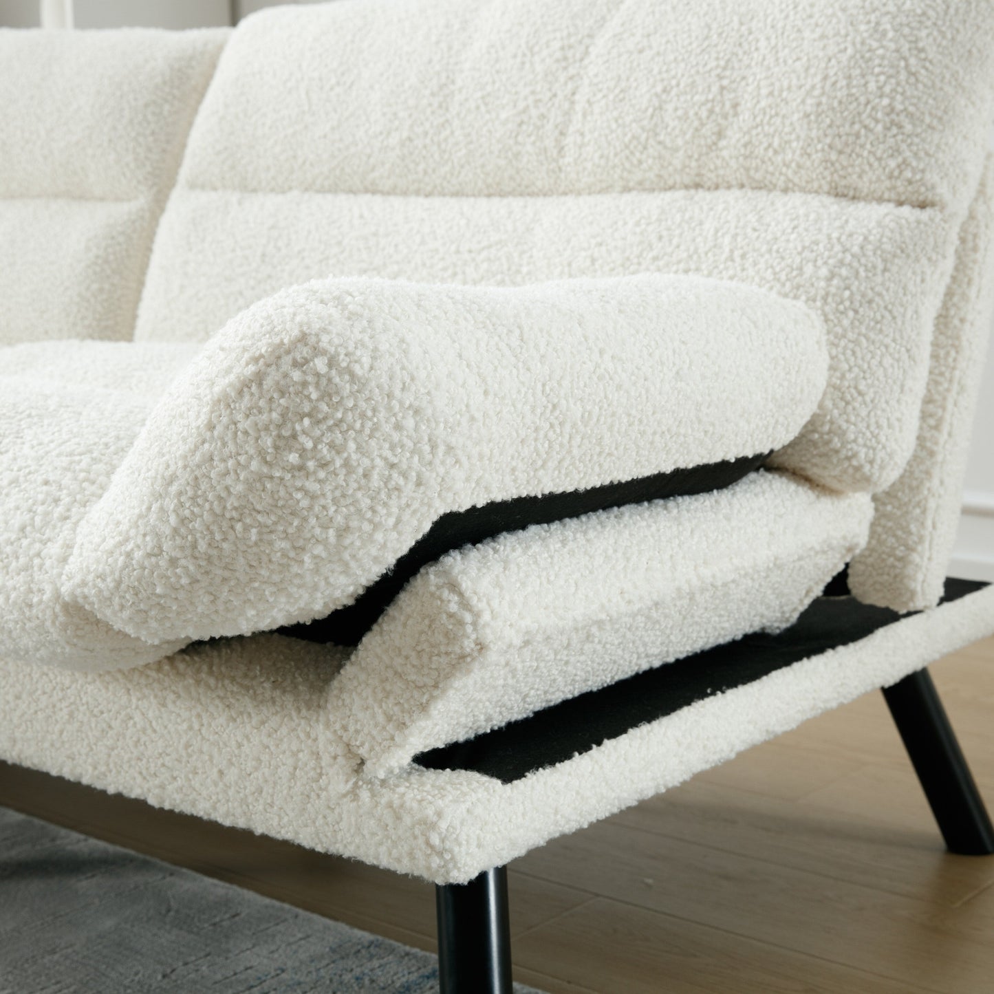 Canapé 2 places en tissu Teddy 70.08 avec coussins épais, pieds en métal et capacité de charge de 600 lb