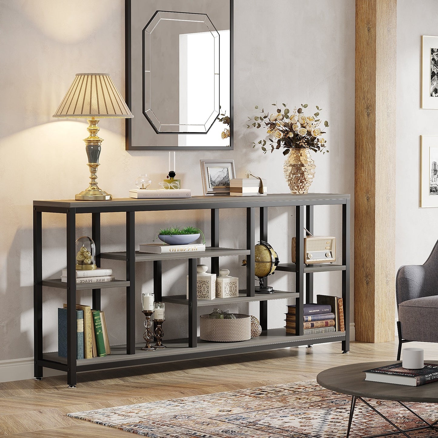 Console de canapé de 70,9 pouces avec rangement, table d'entrée à 3 niveaux pour couloir