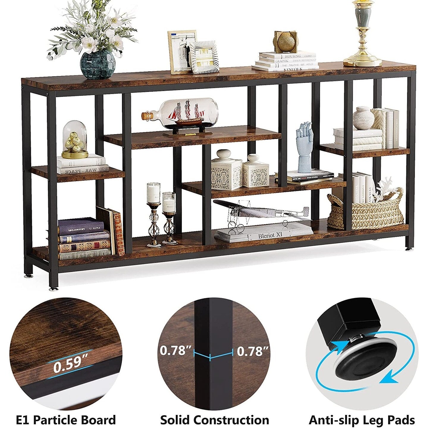 Console de canapé de 70,9 pouces avec rangement, table d'entrée à 3 niveaux pour couloir