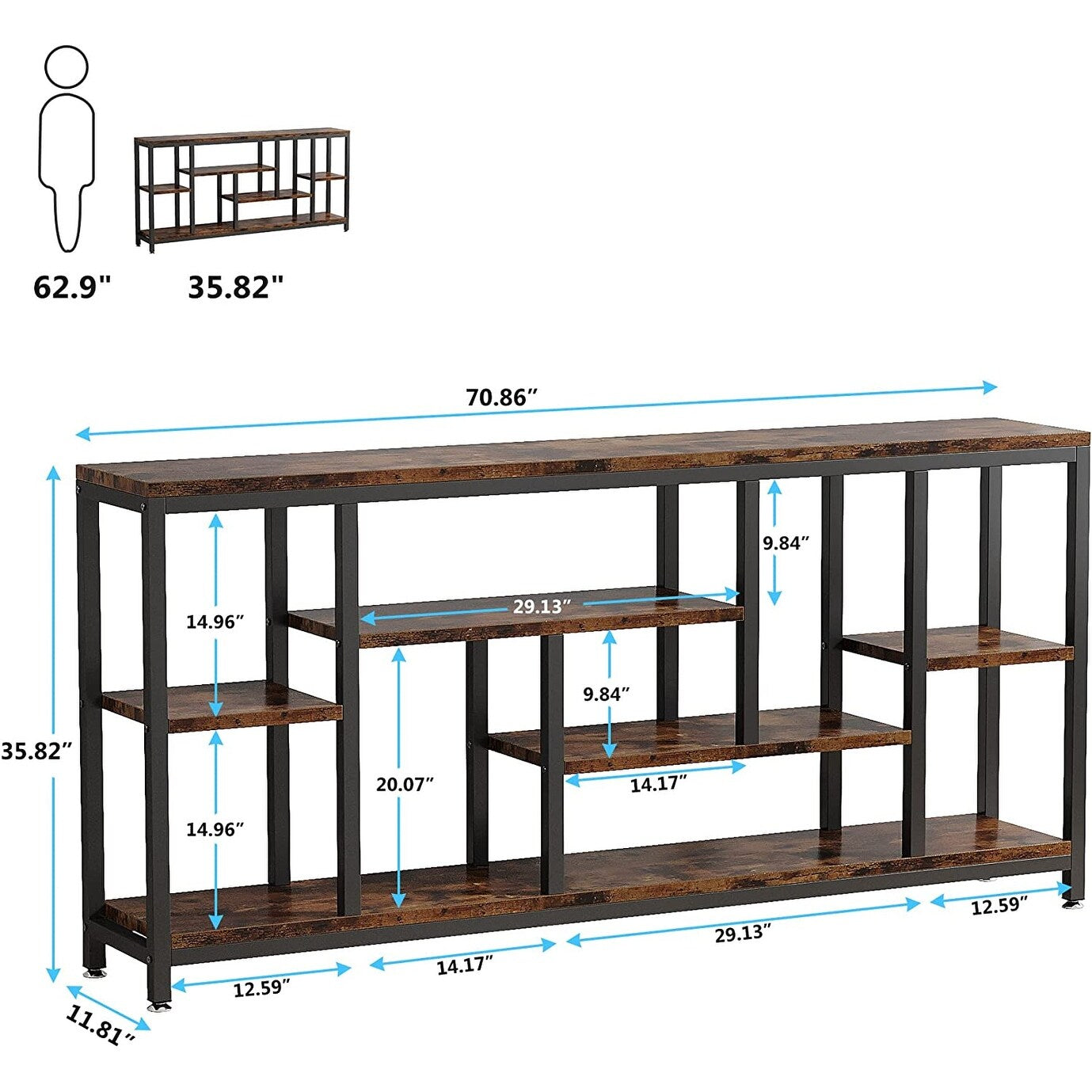 Console de canapé de 70,9 pouces avec rangement, table d'entrée à 3 niveaux pour couloir