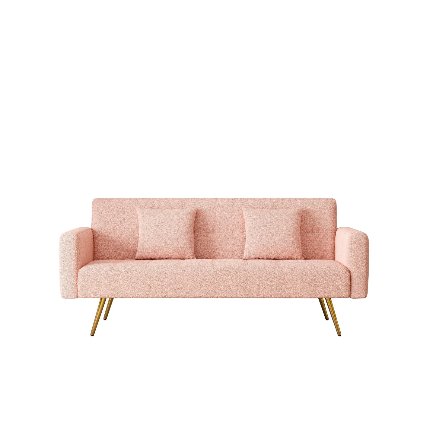 Canapé-lit en polaire rose avec deux coussins décoratifs – 31,10 x 71,70 x 31,89