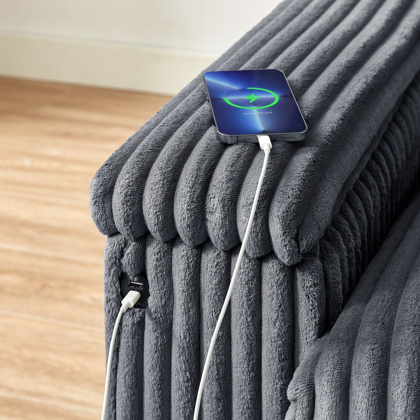 Canapé causeuse en tissu 71 avec accoudoirs carrés et port USB pour le salon
