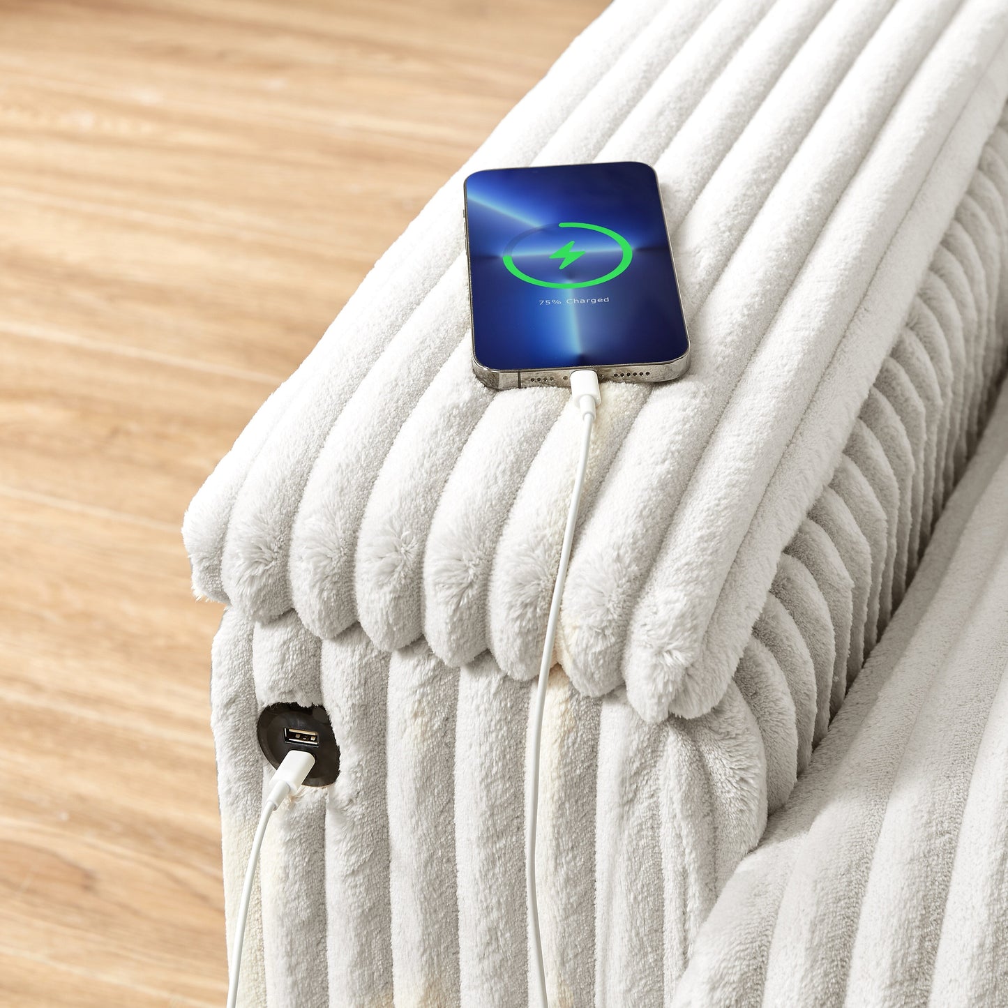 Canapé causeuse en tissu 71 avec accoudoirs carrés et port USB pour le salon