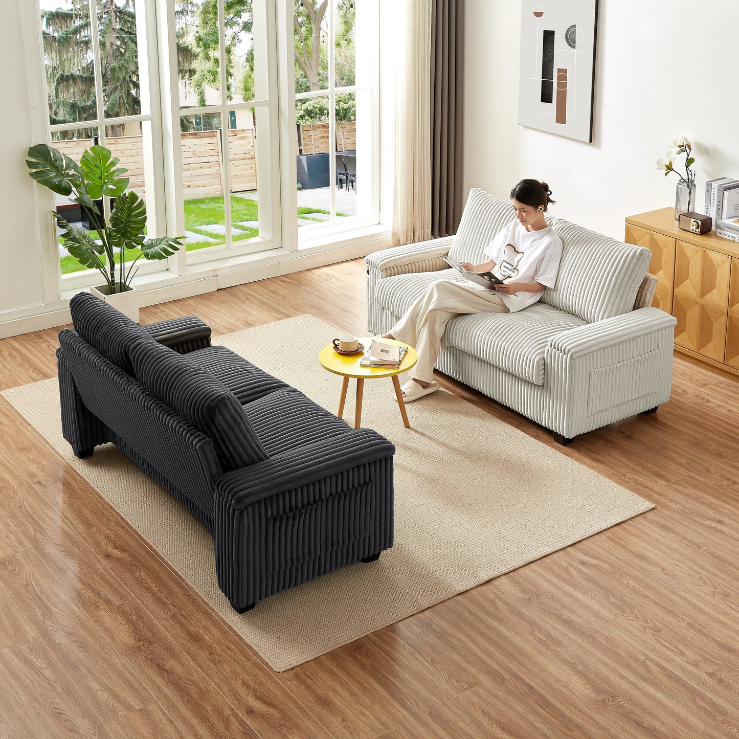 Canapé causeuse en tissu 71 avec accoudoirs carrés et port USB pour le salon