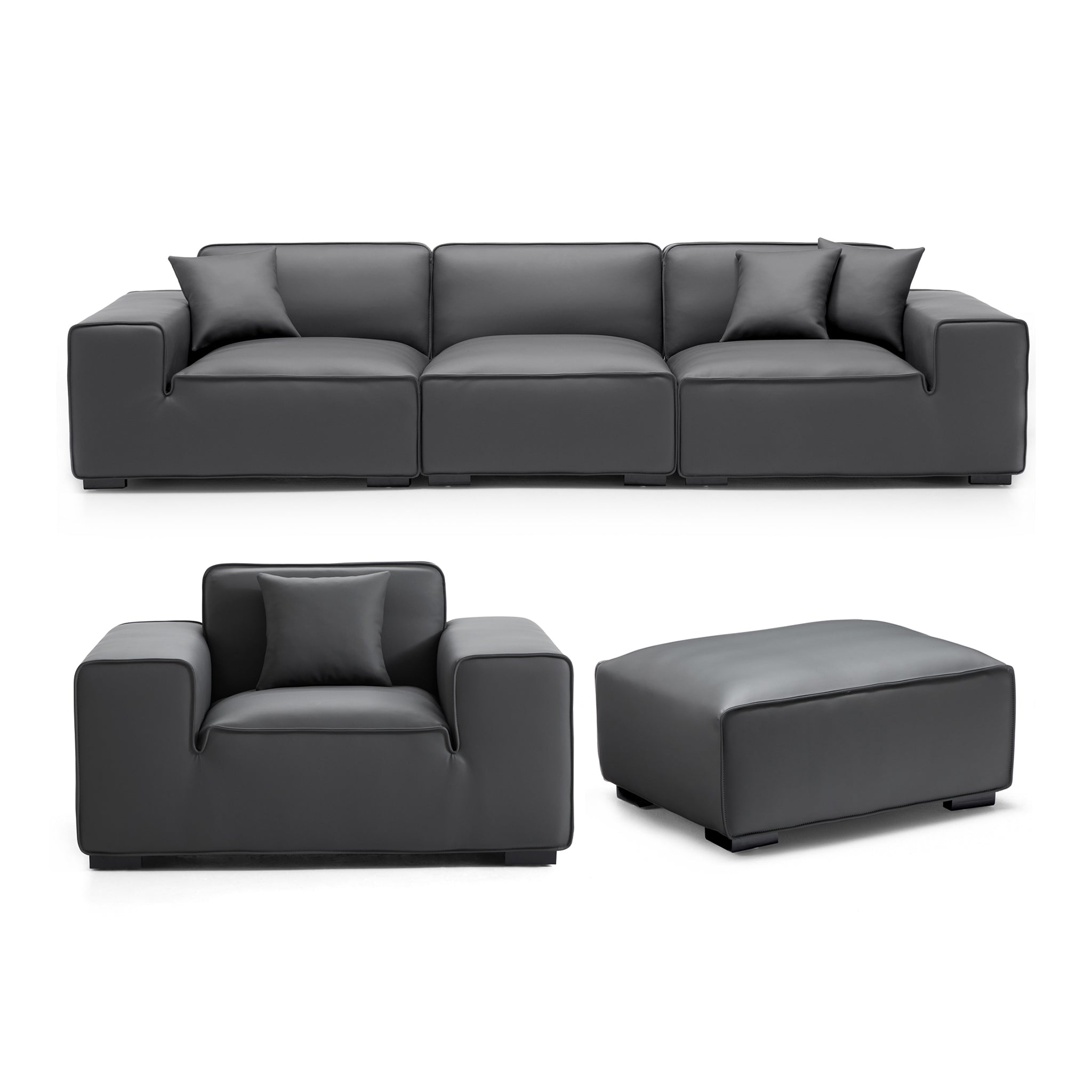 Domus Modular Black Leather Sofa Set