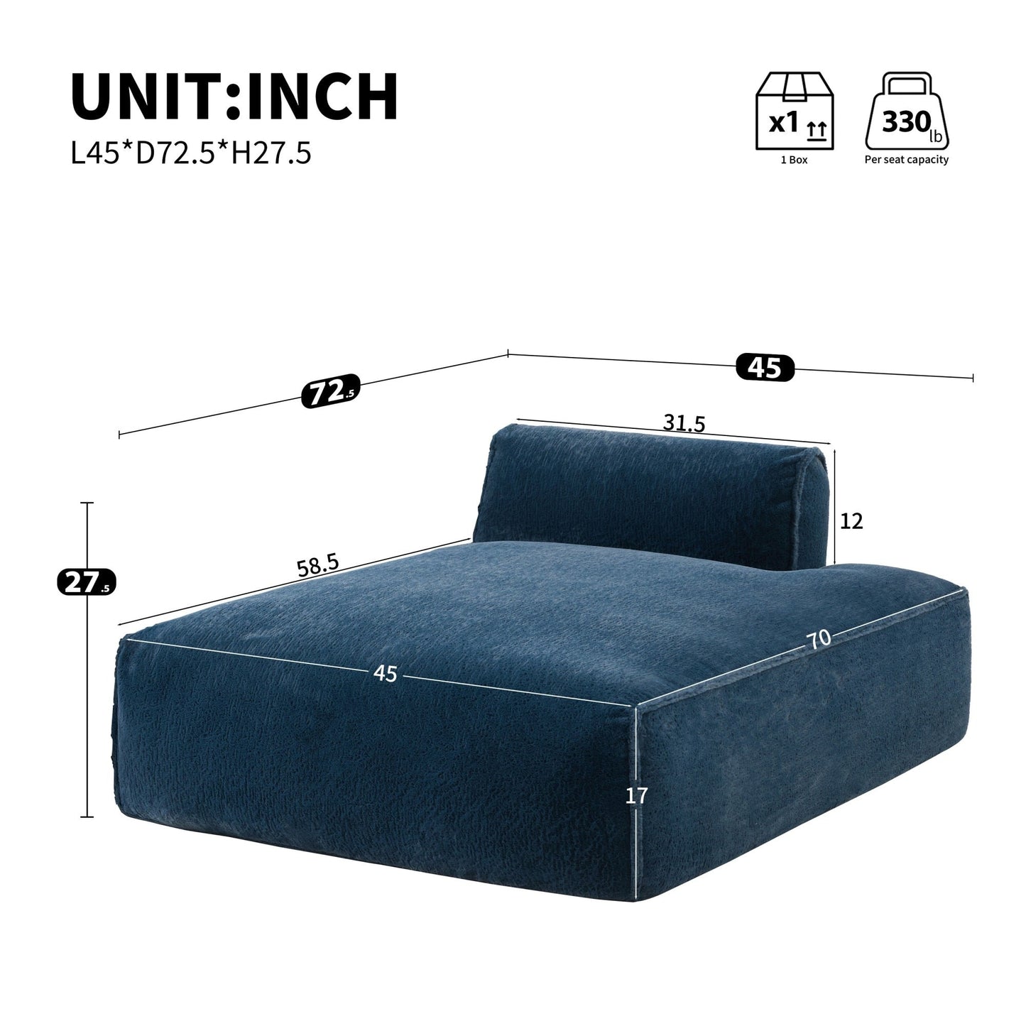 Canapé-lit modulaire surdimensionné de 72 pouces, spacieux et rempli de mousse compressée