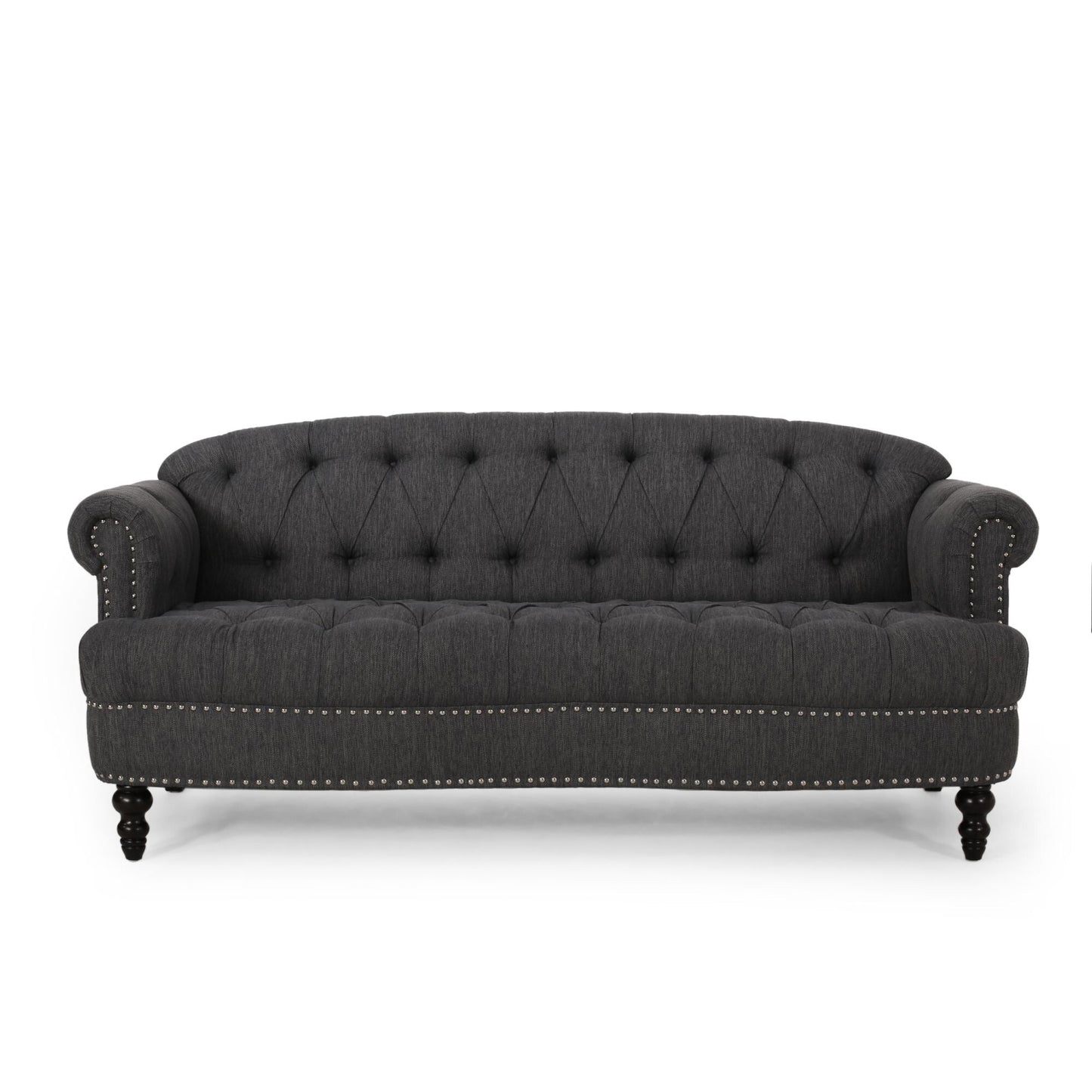 Canapé 3 places en tissu de 74 pouces avec détails rivetés, revêtement en tissu durable et sièges spacieux pour le salon